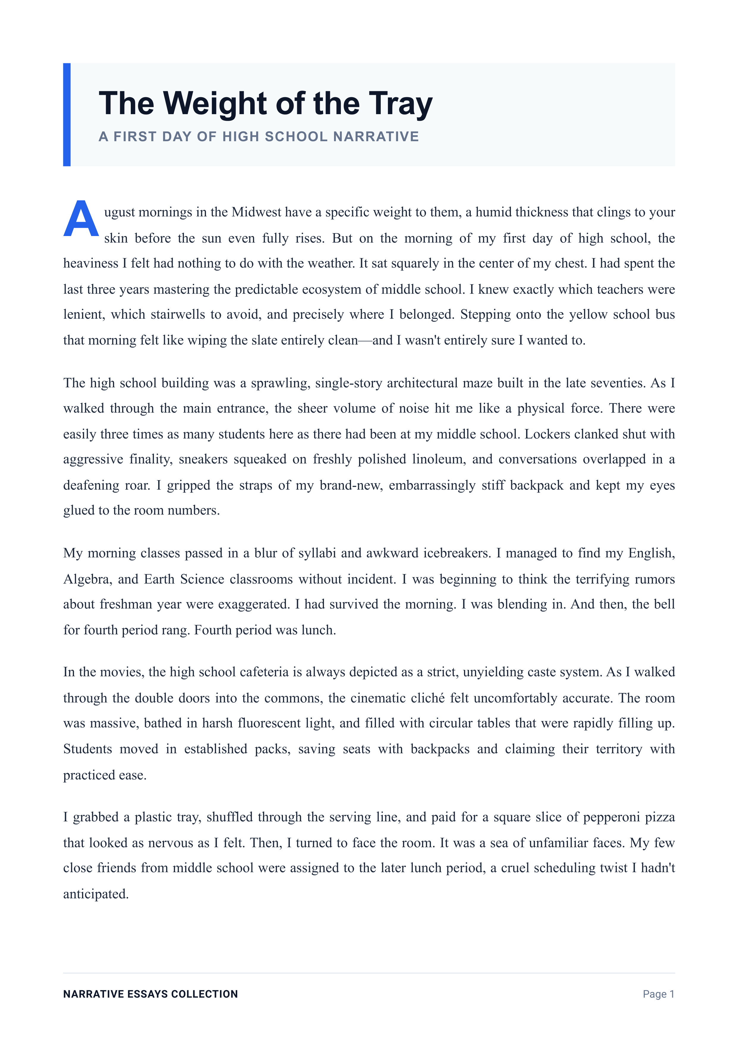 My First Day of High School Narrative Essay — page 1