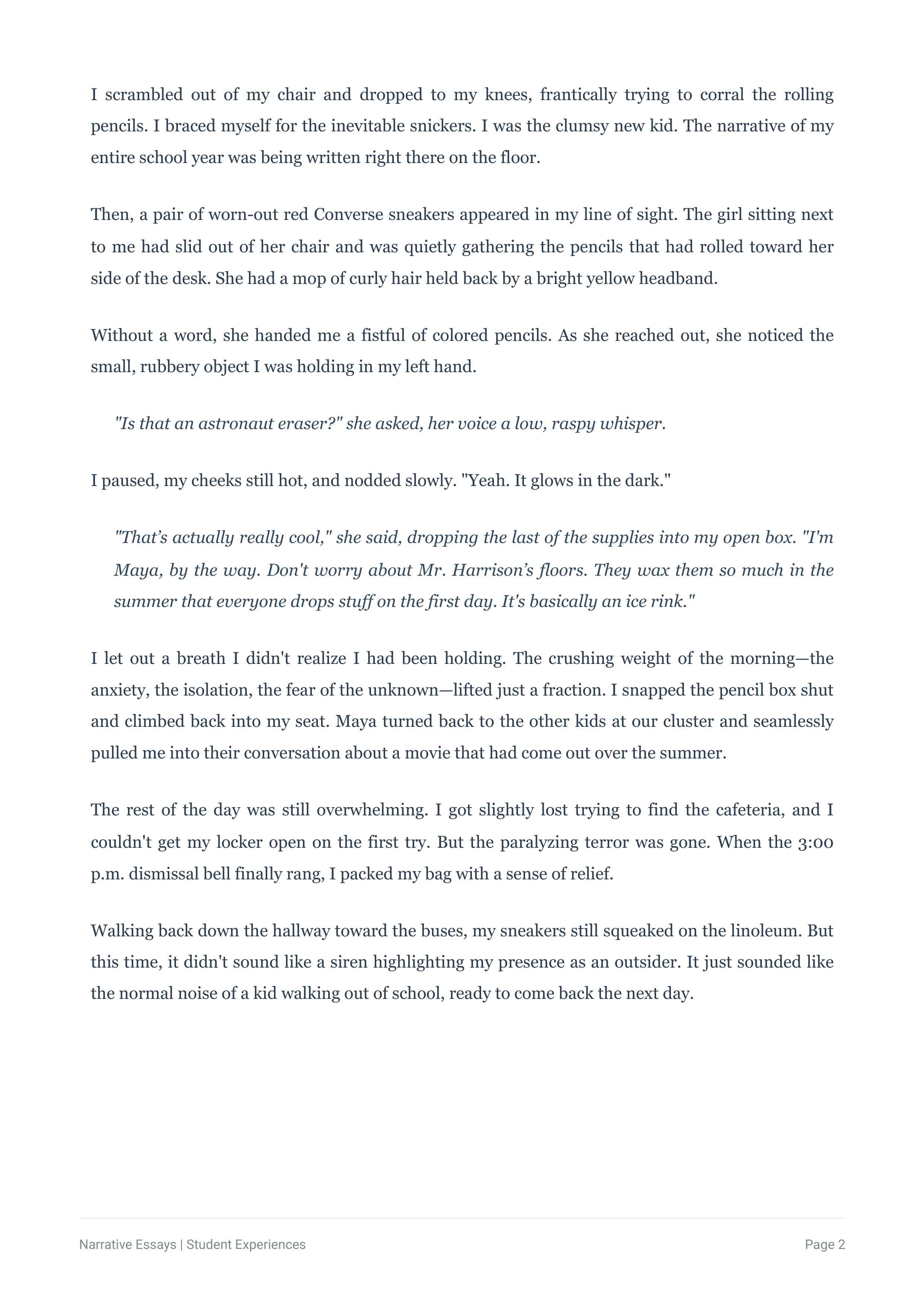My First Day of School Narrative Essay — page 2