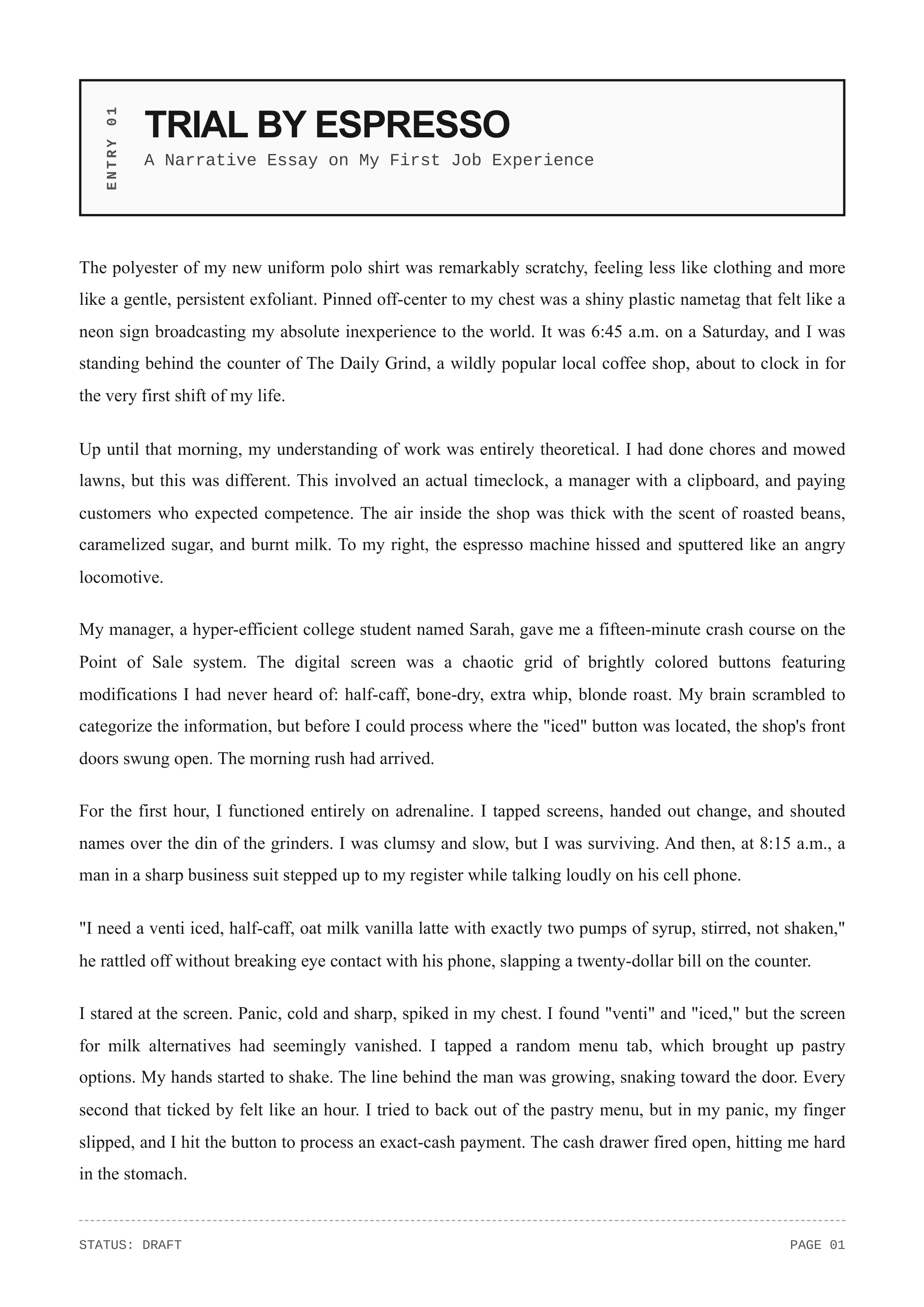 My First Job Experience Narrative Essay — page 1