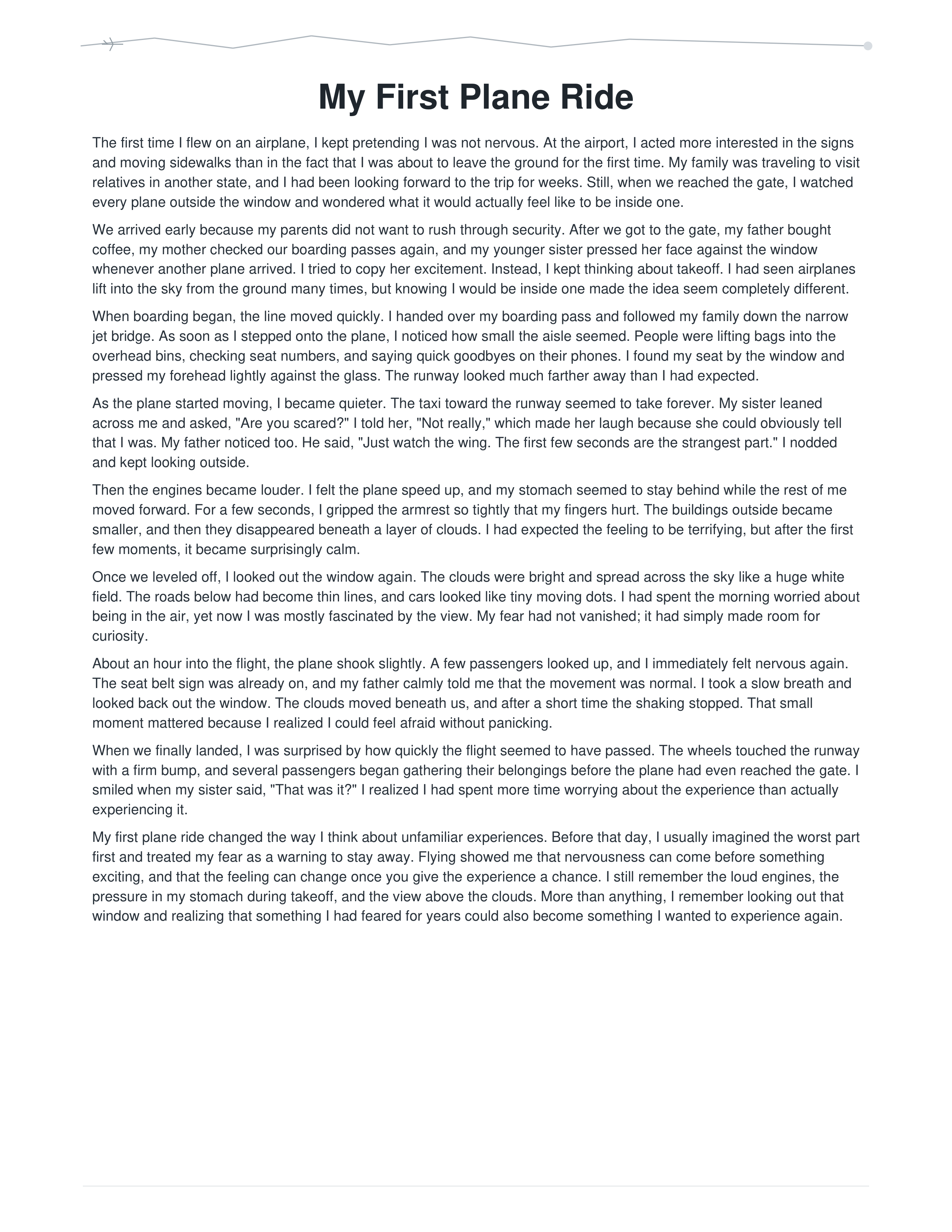 My First Plane Ride Narrative Essay — page 1