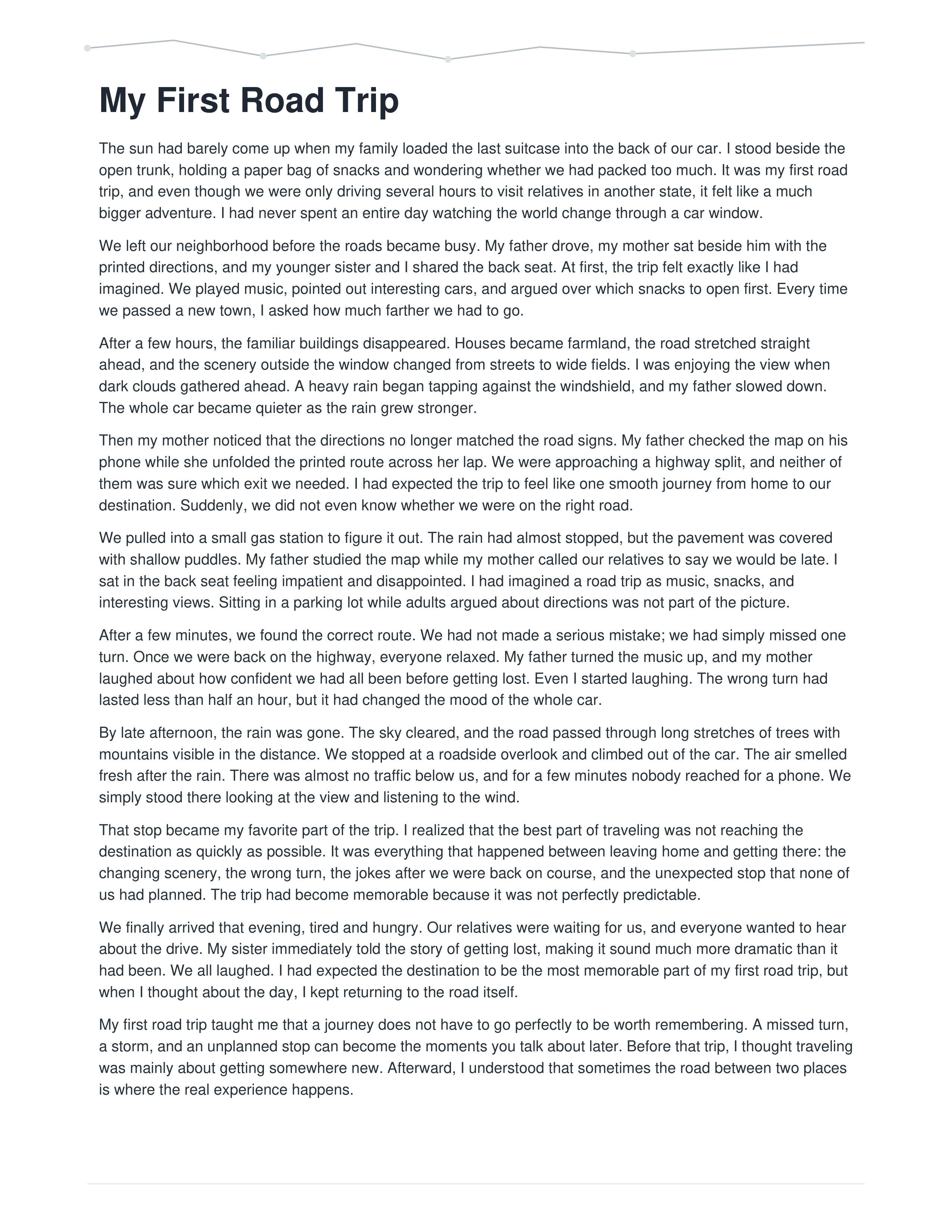 My First Road Trip Narrative Essay — page 1