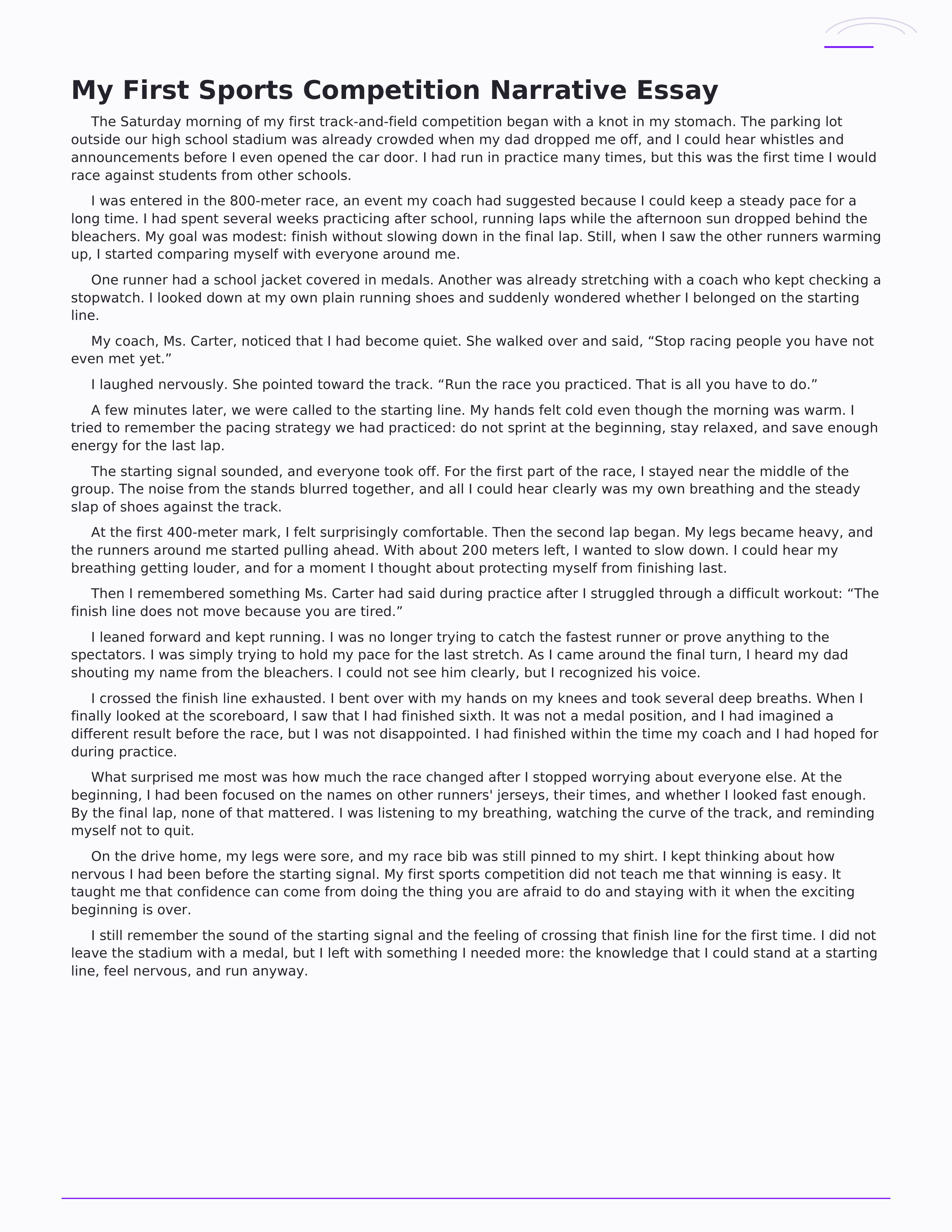 My First Sports Competition Narrative Essay — page 1