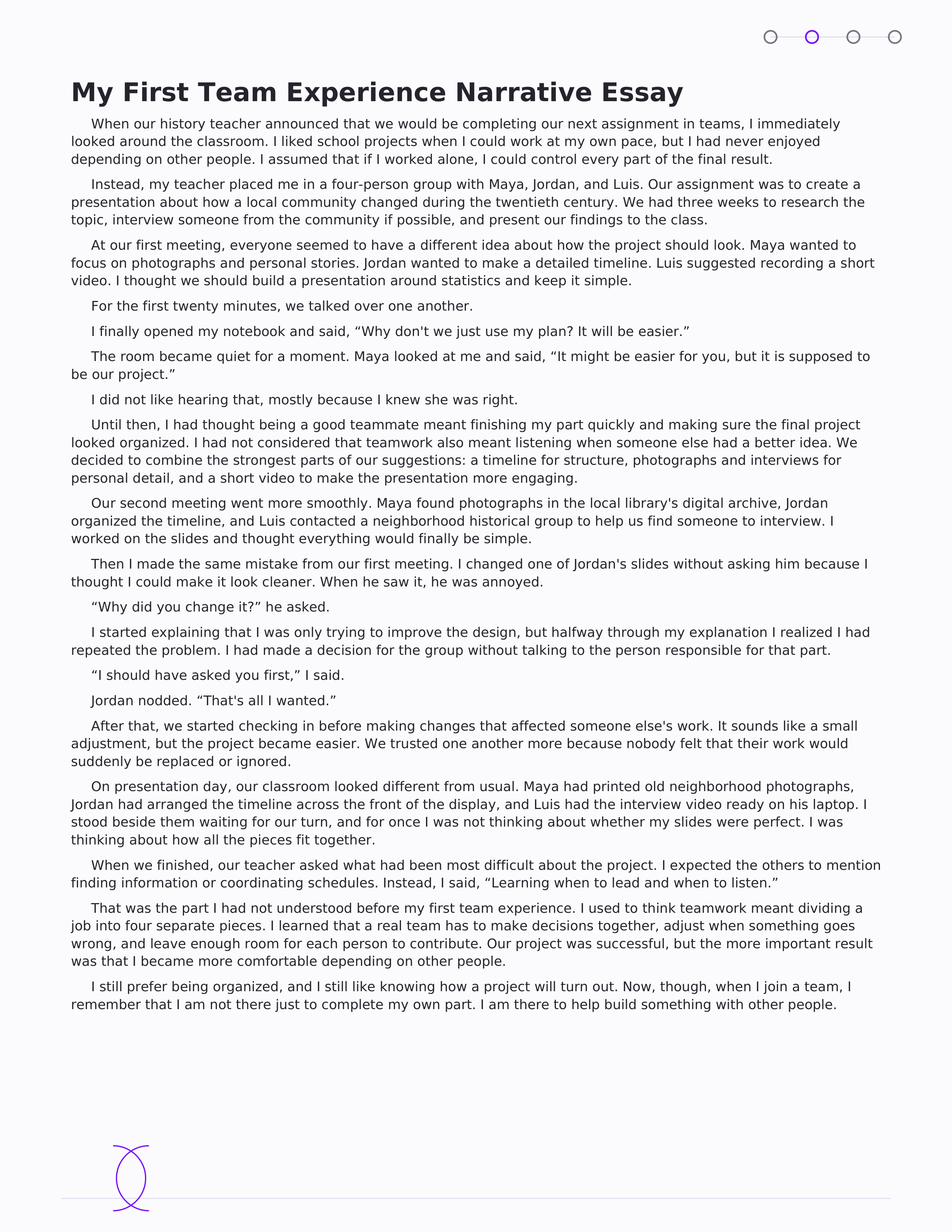 My First Team Experience Narrative Essay — page 1