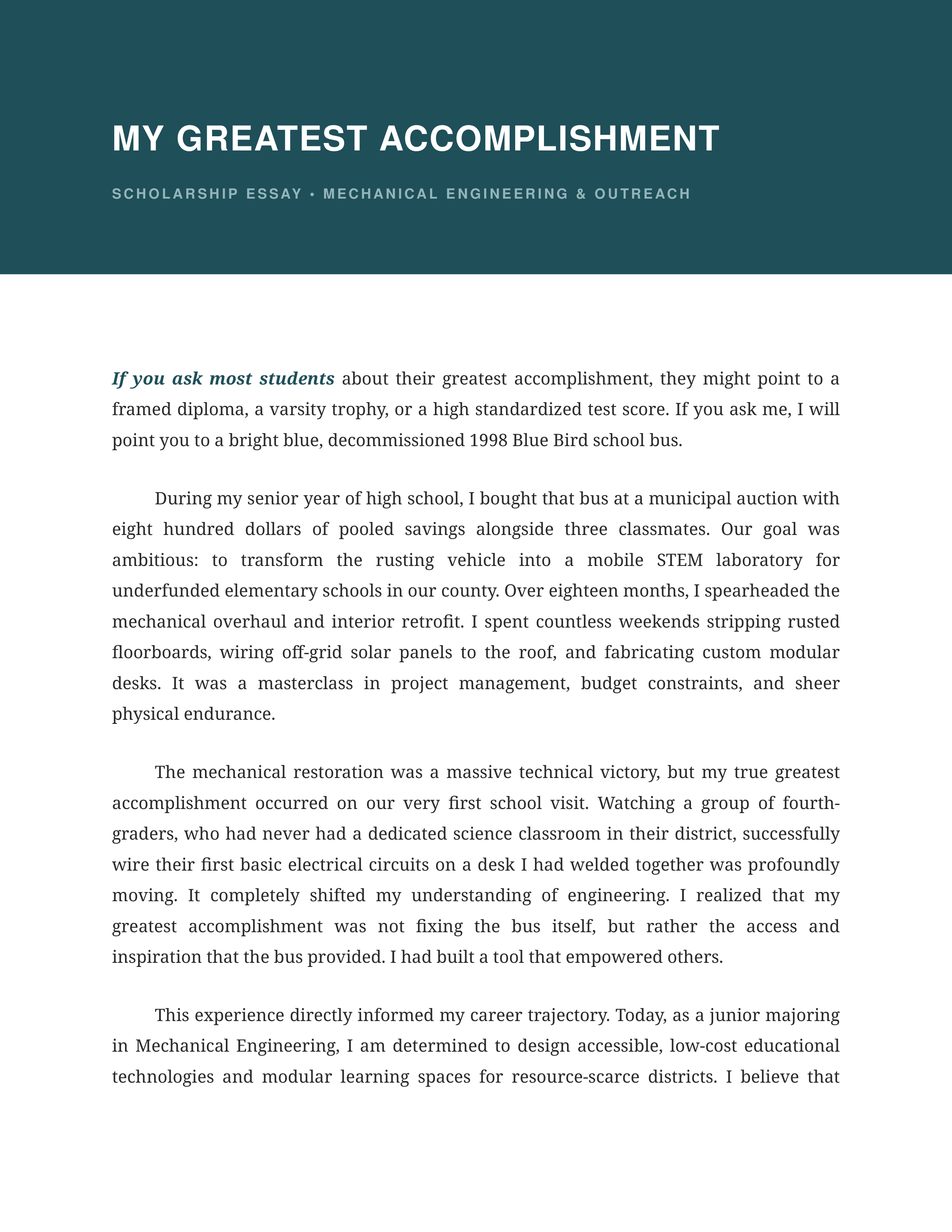 My Greatest Accomplishment Scholarship Essay — page 1