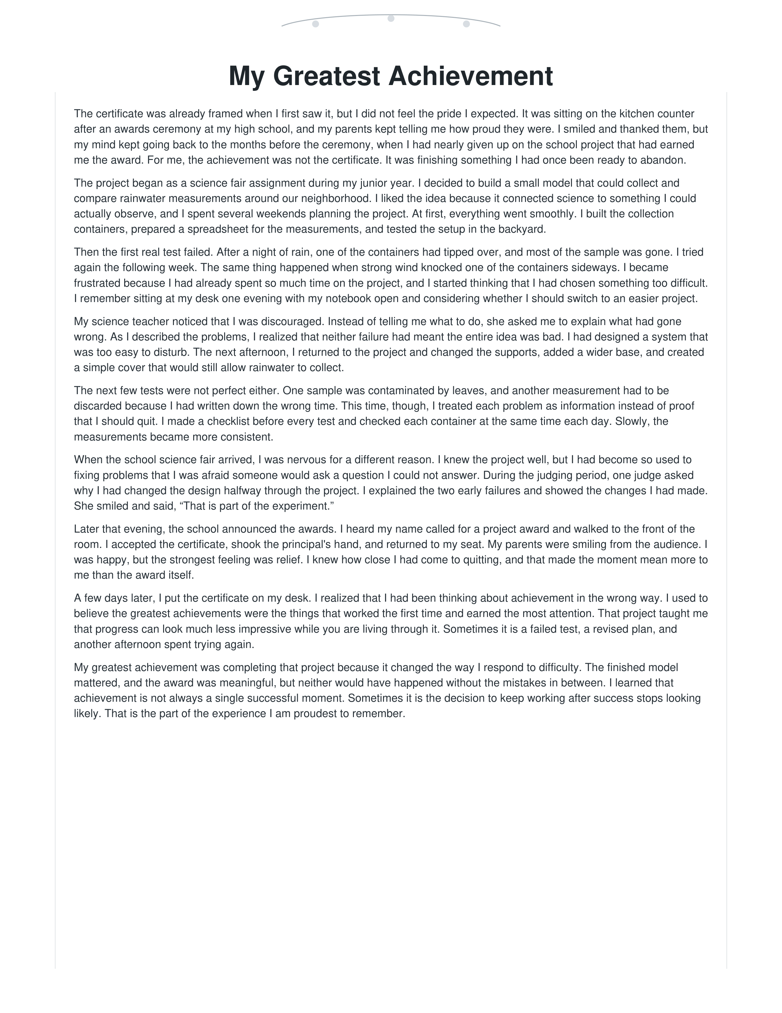 My Greatest Achievement Narrative Essay — page 1