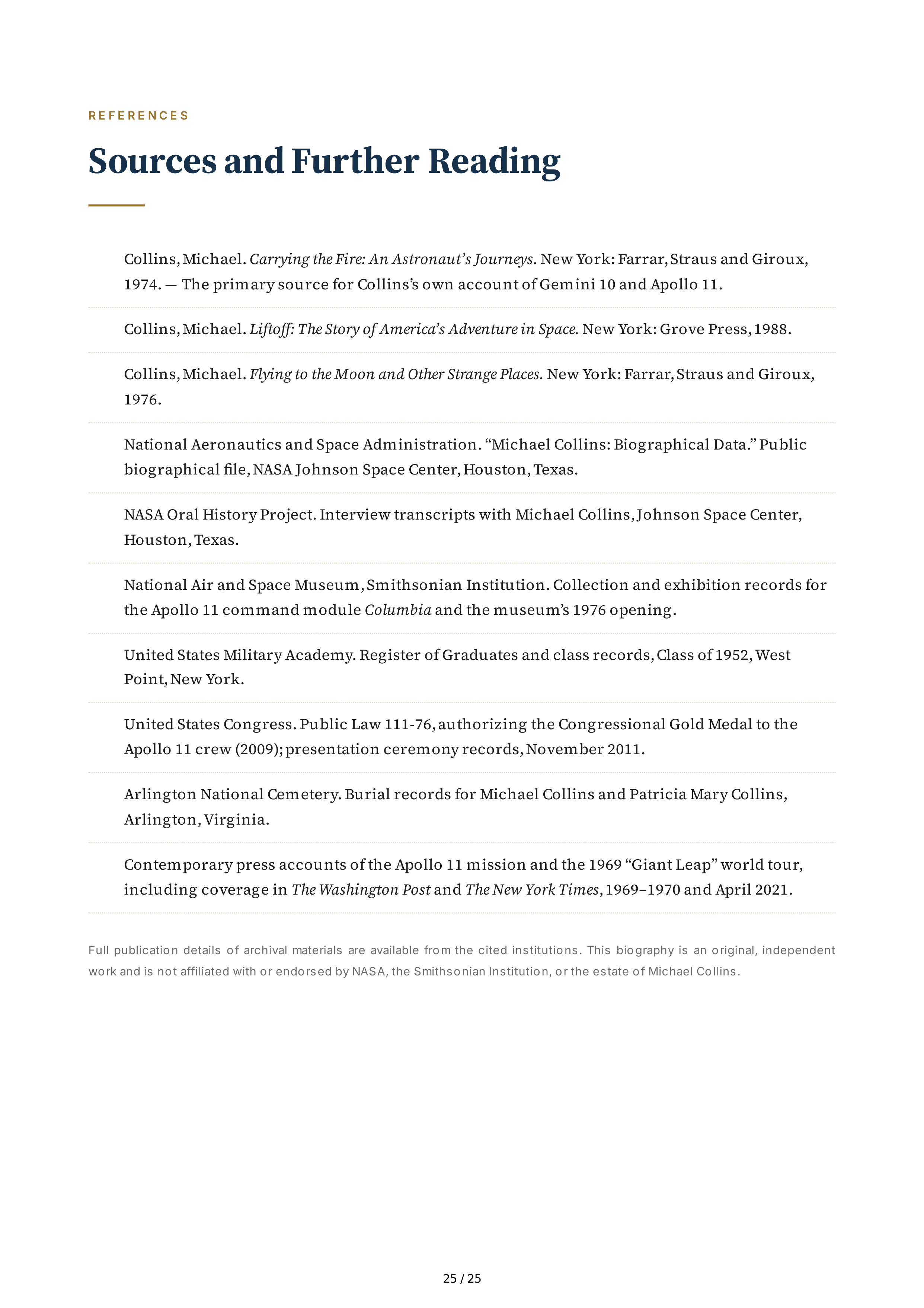 NASA Michael Collins Carrying the Fire Biography — page 25