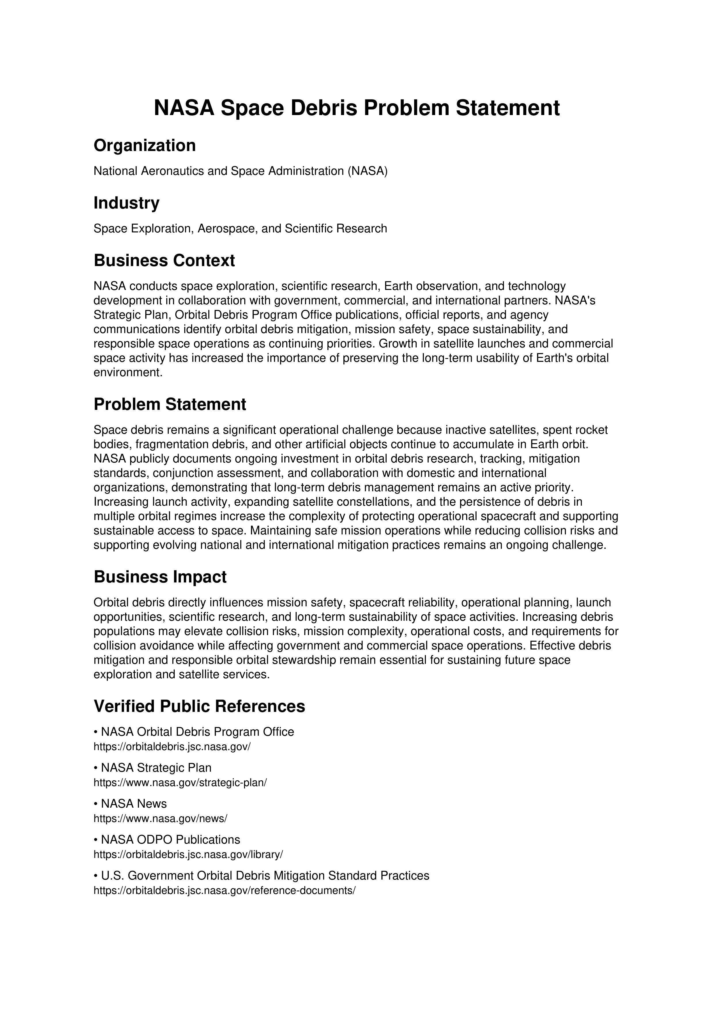 NASA Space Debris Problem Statement — page 1