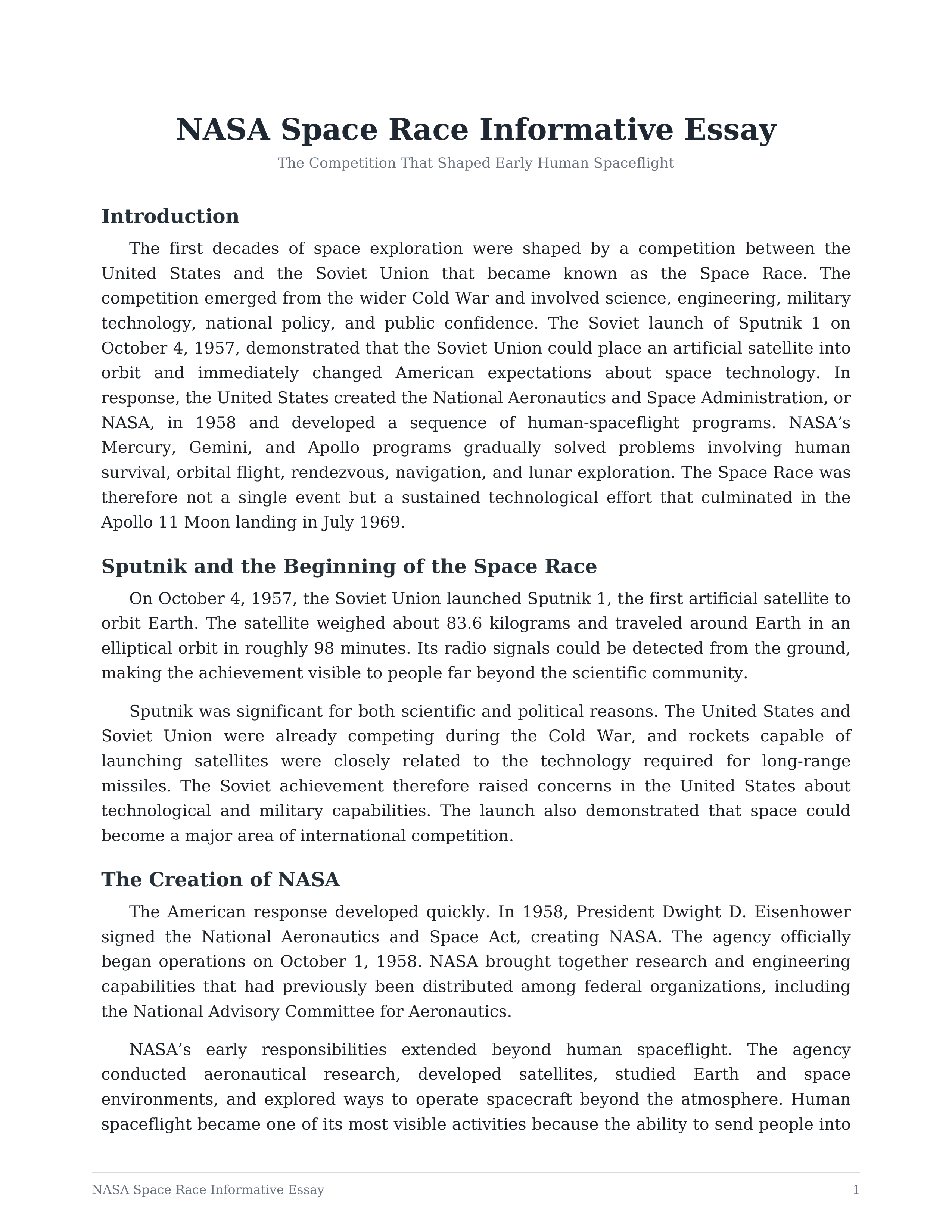NASA Space Race Informative Essay — page 1