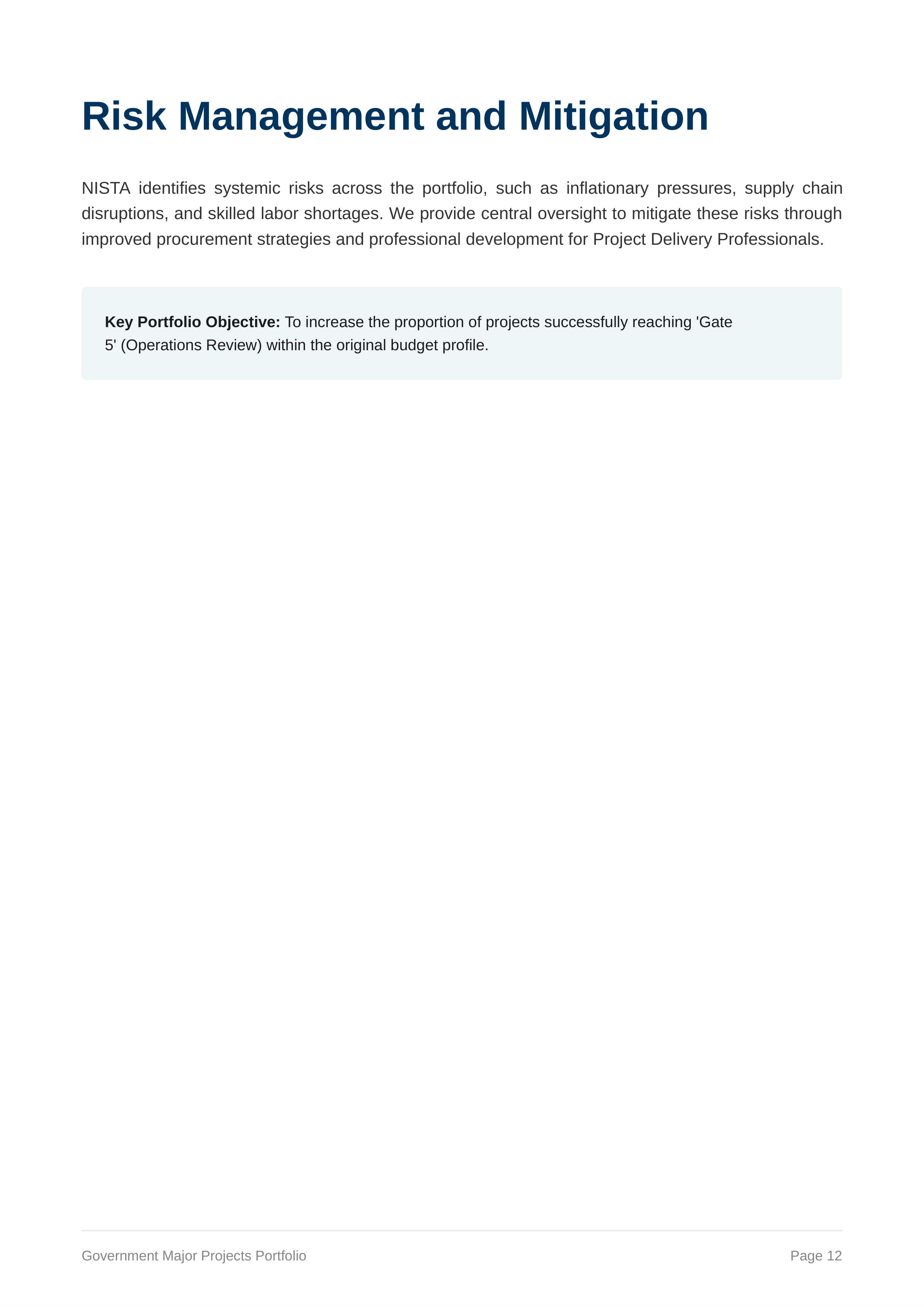 NISTA Government Major Projects Portfolio — page 12