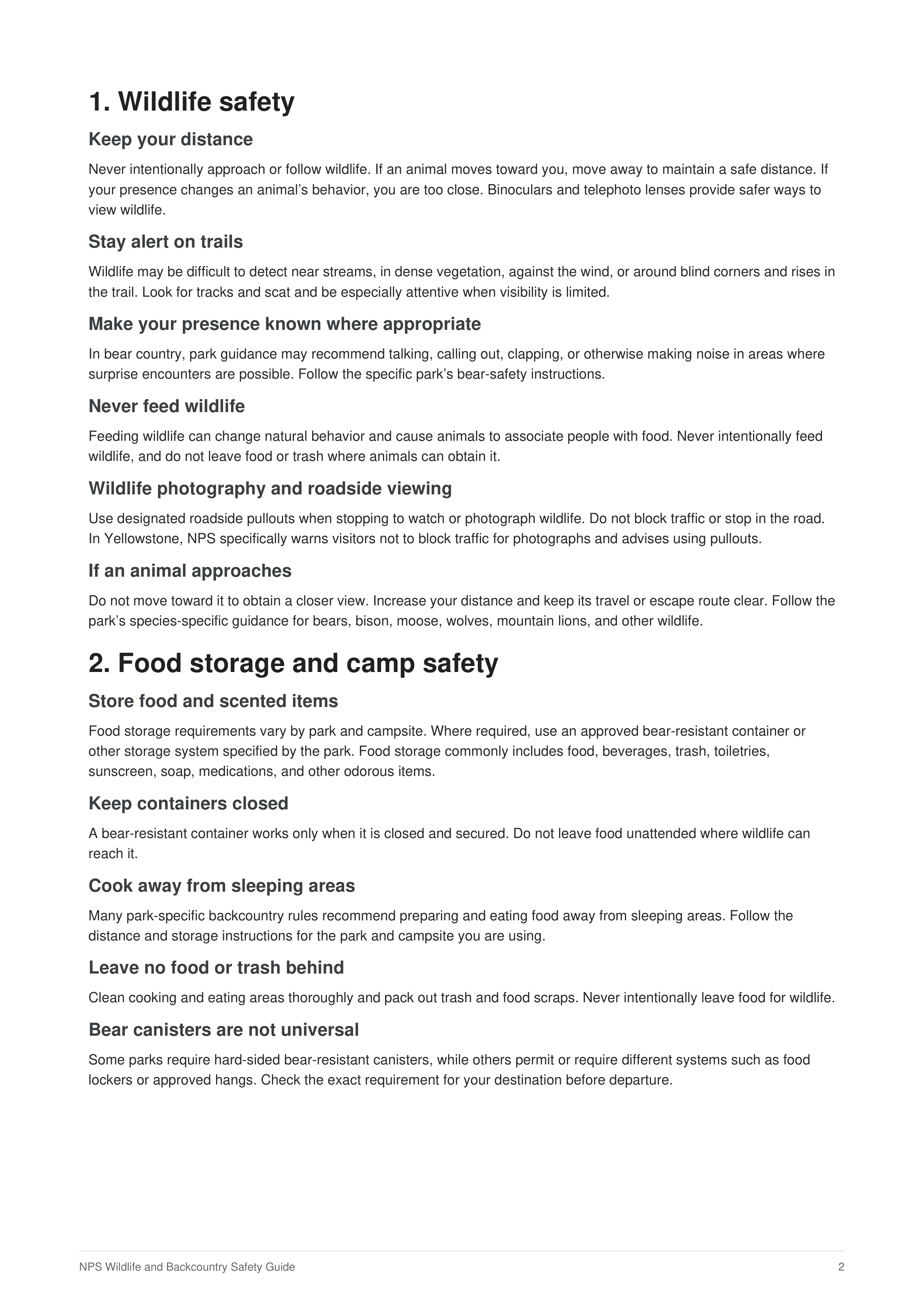 NPS's Wildlife and Backcountry Safety Guide — page 2