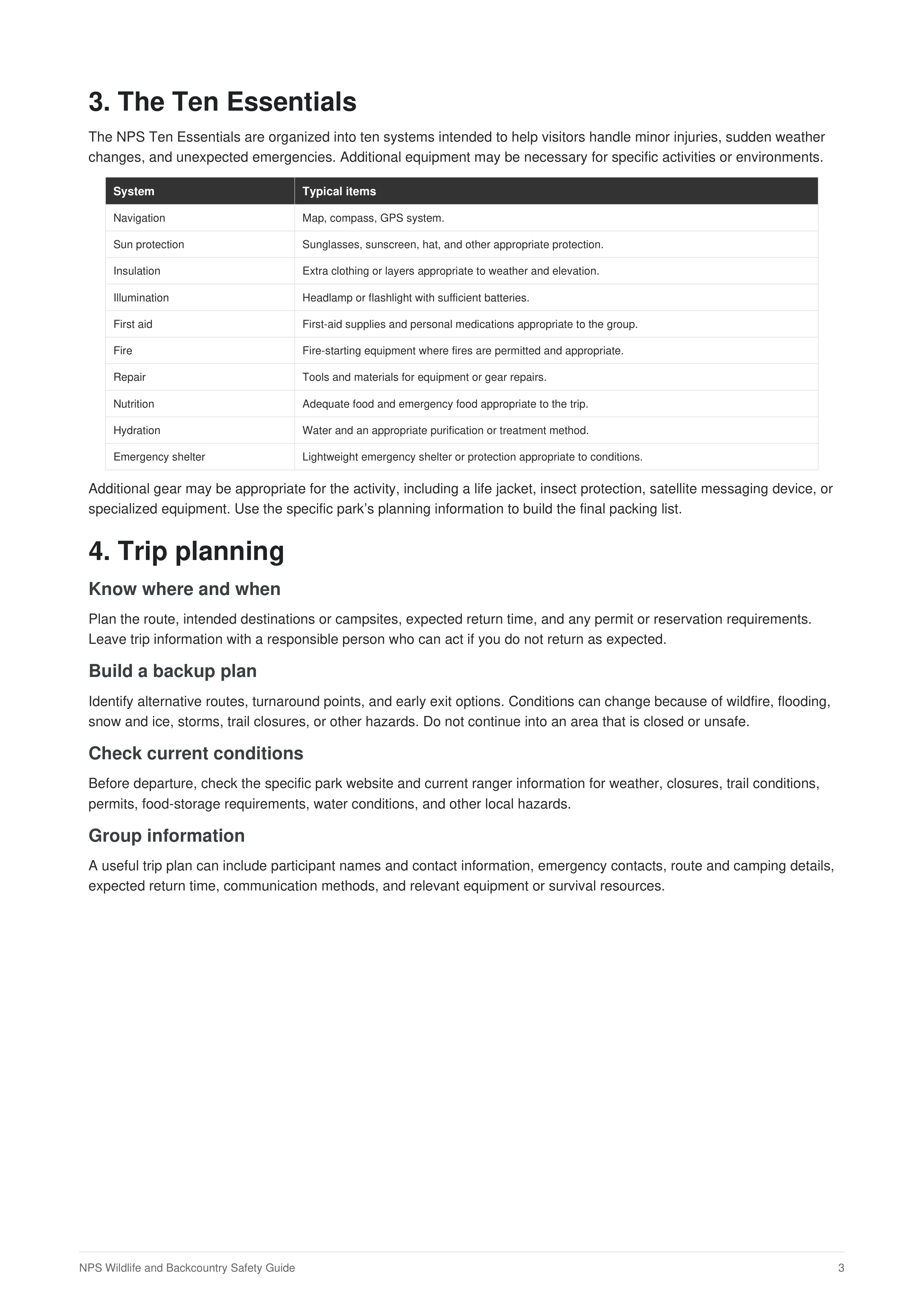NPS's Wildlife and Backcountry Safety Guide — page 3