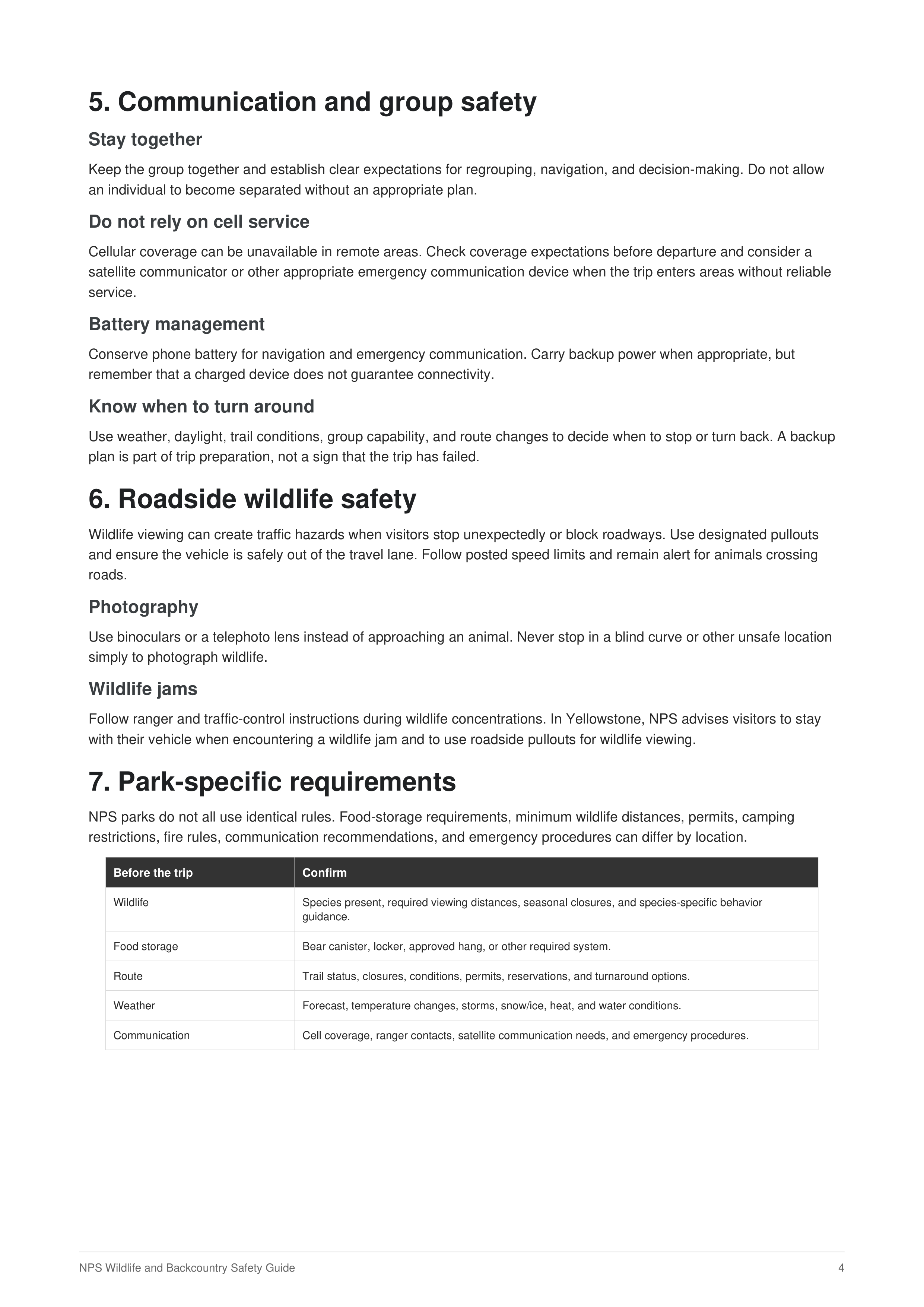 NPS's Wildlife and Backcountry Safety Guide — page 4