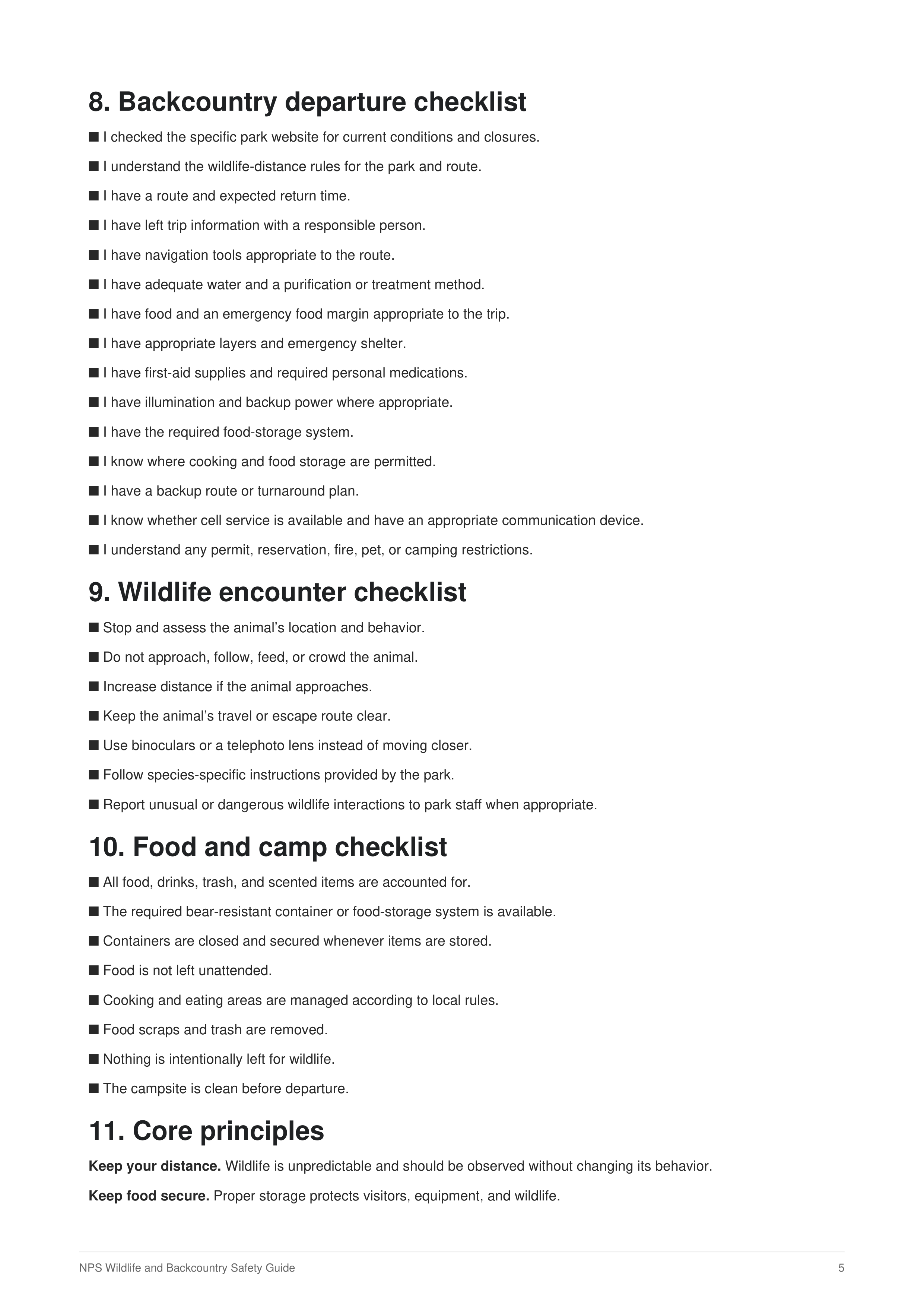 NPS's Wildlife and Backcountry Safety Guide — page 5