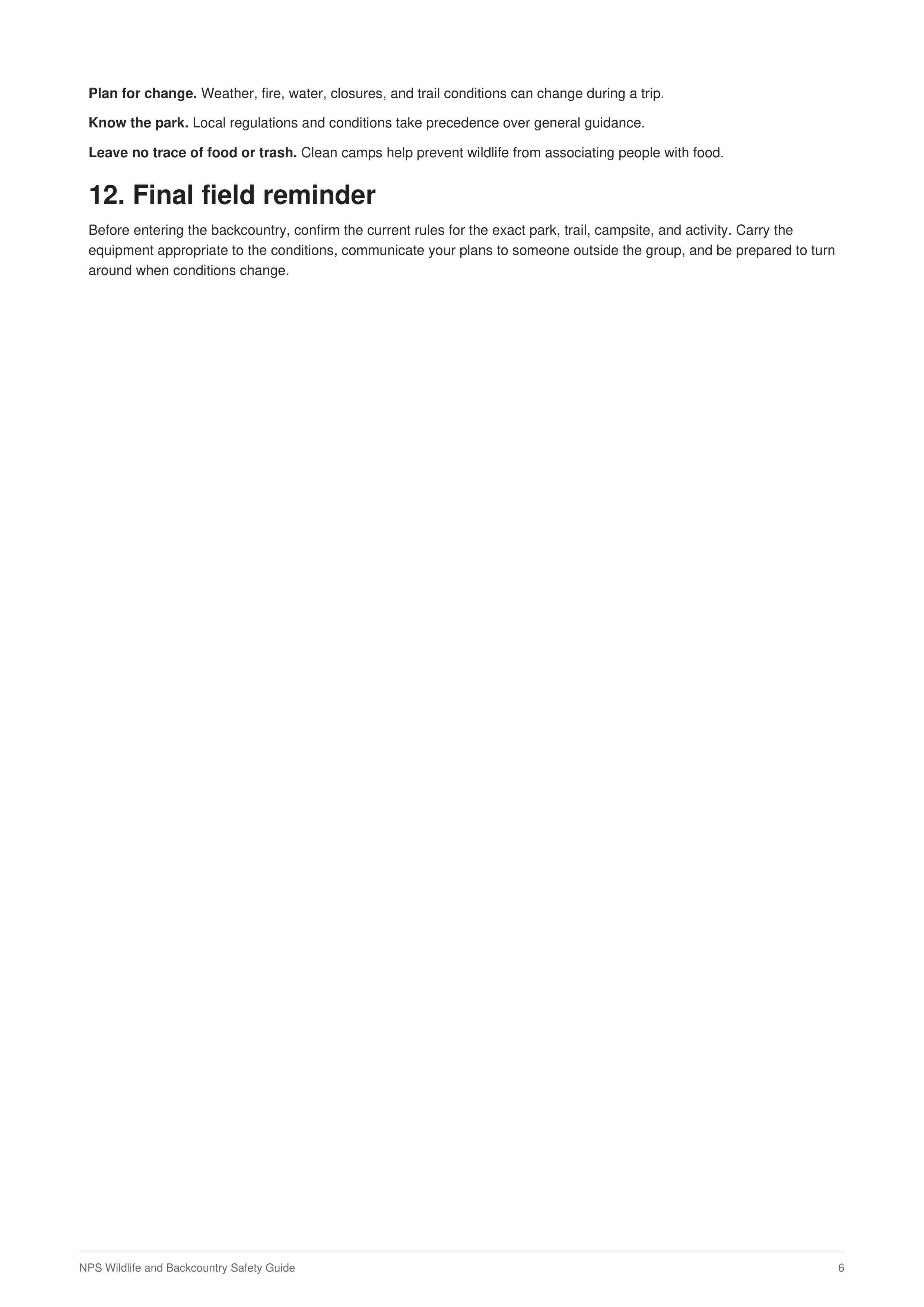 NPS's Wildlife and Backcountry Safety Guide — page 6