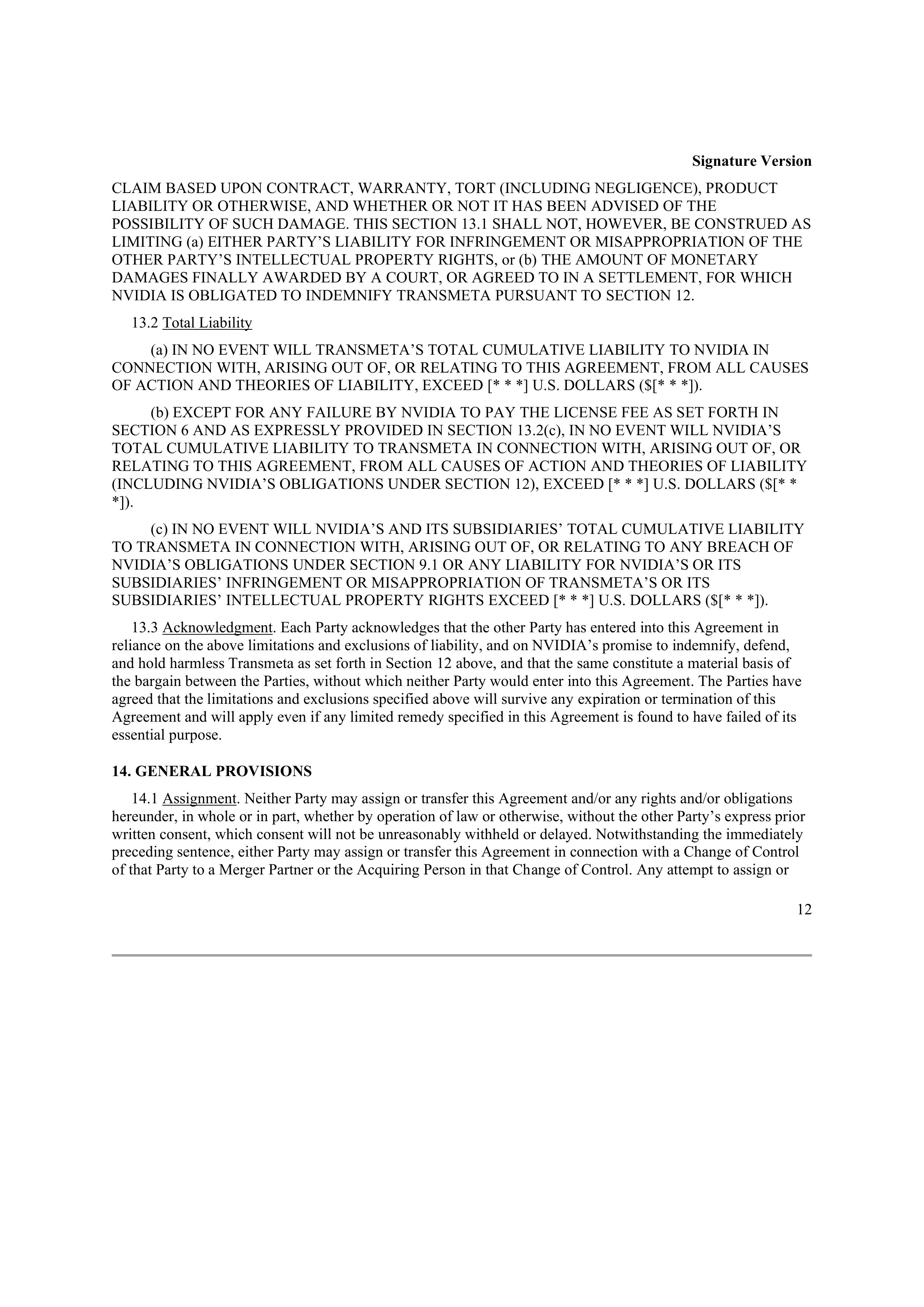 NVIDIA CORPORATION CONFIDENTIAL TREATMENT REQUESTED — page 12