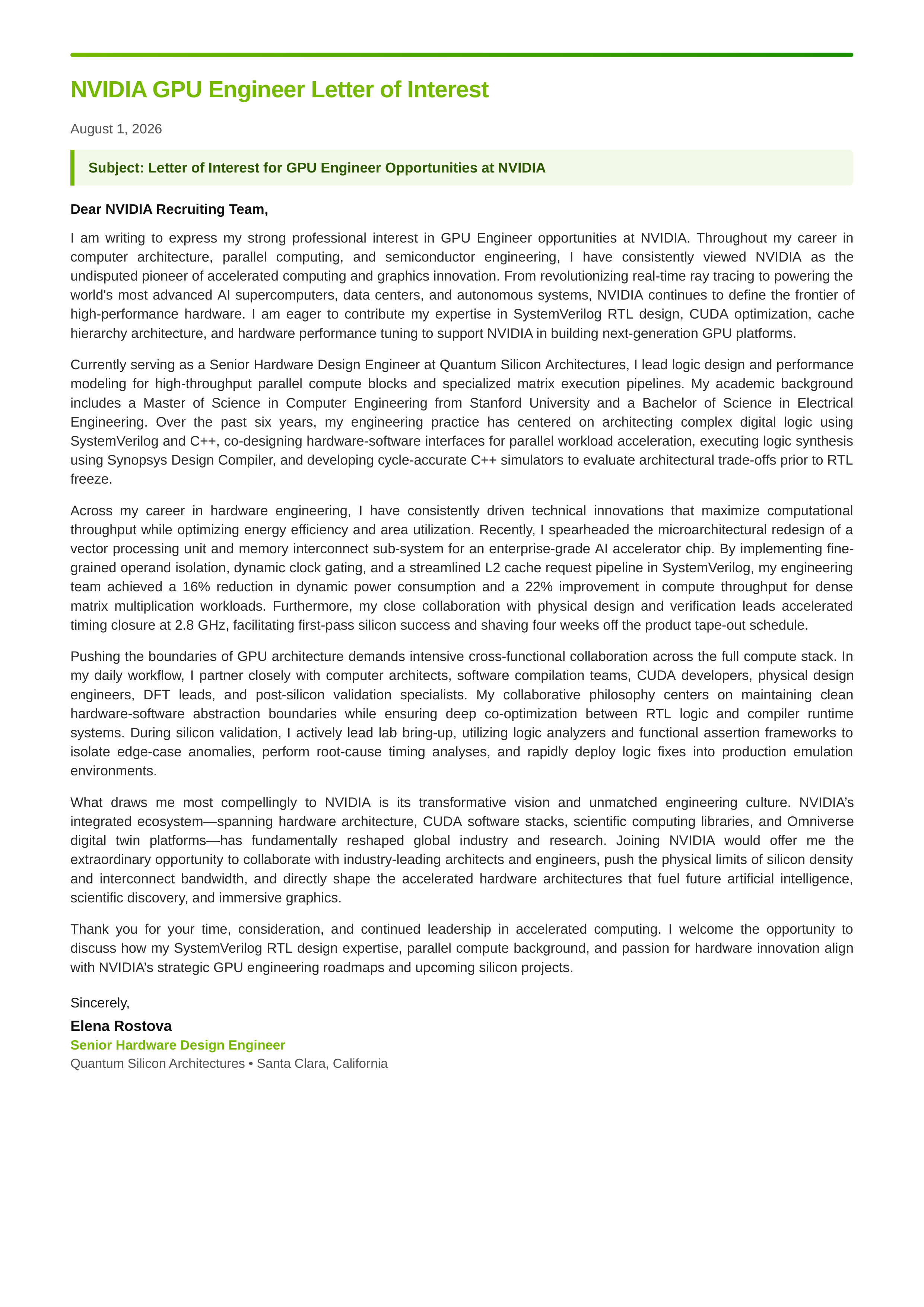 NVIDIA GPU Engineer Letter of Interest — page 1