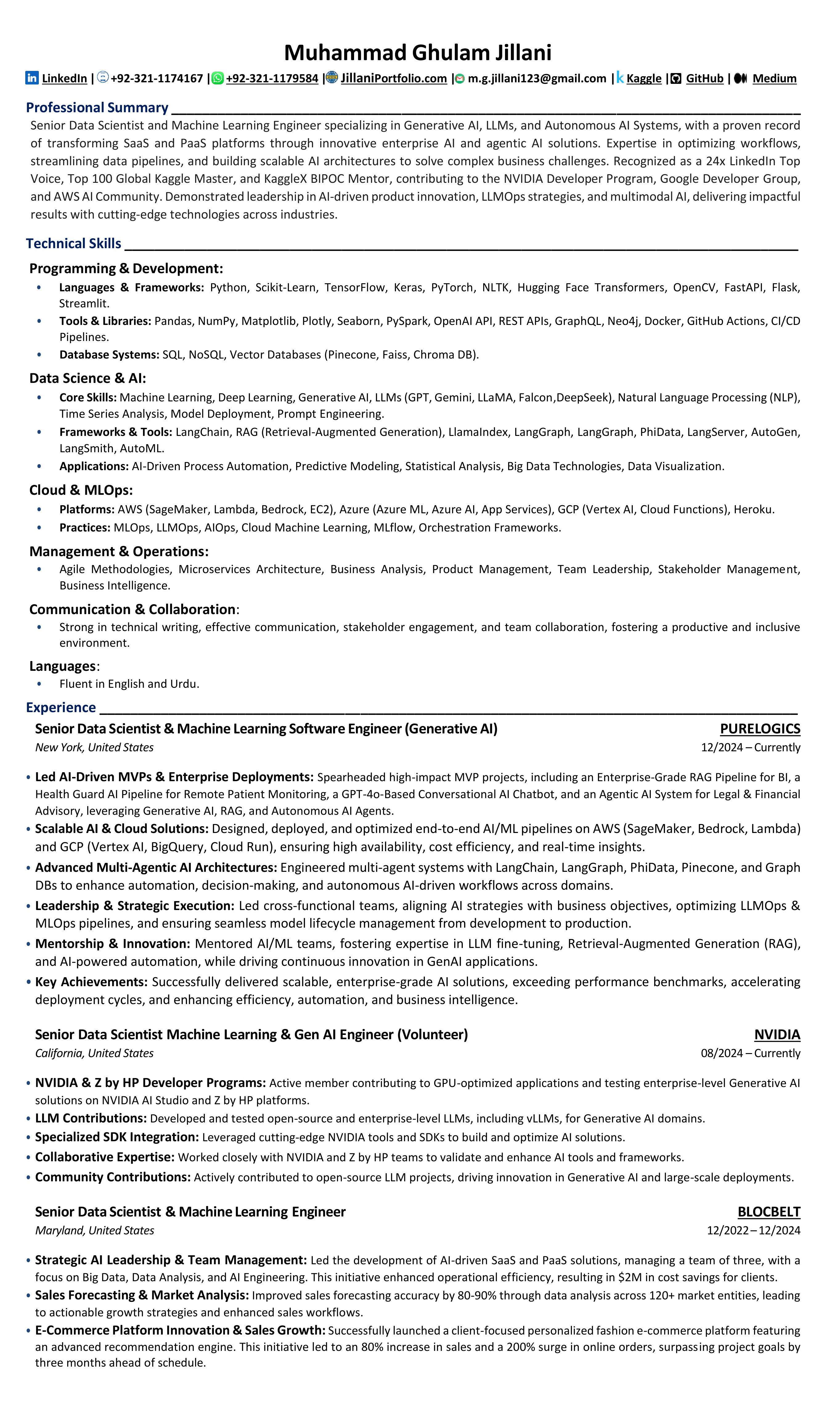 NVIDIA Machine Learning Engineer Resume — page 1