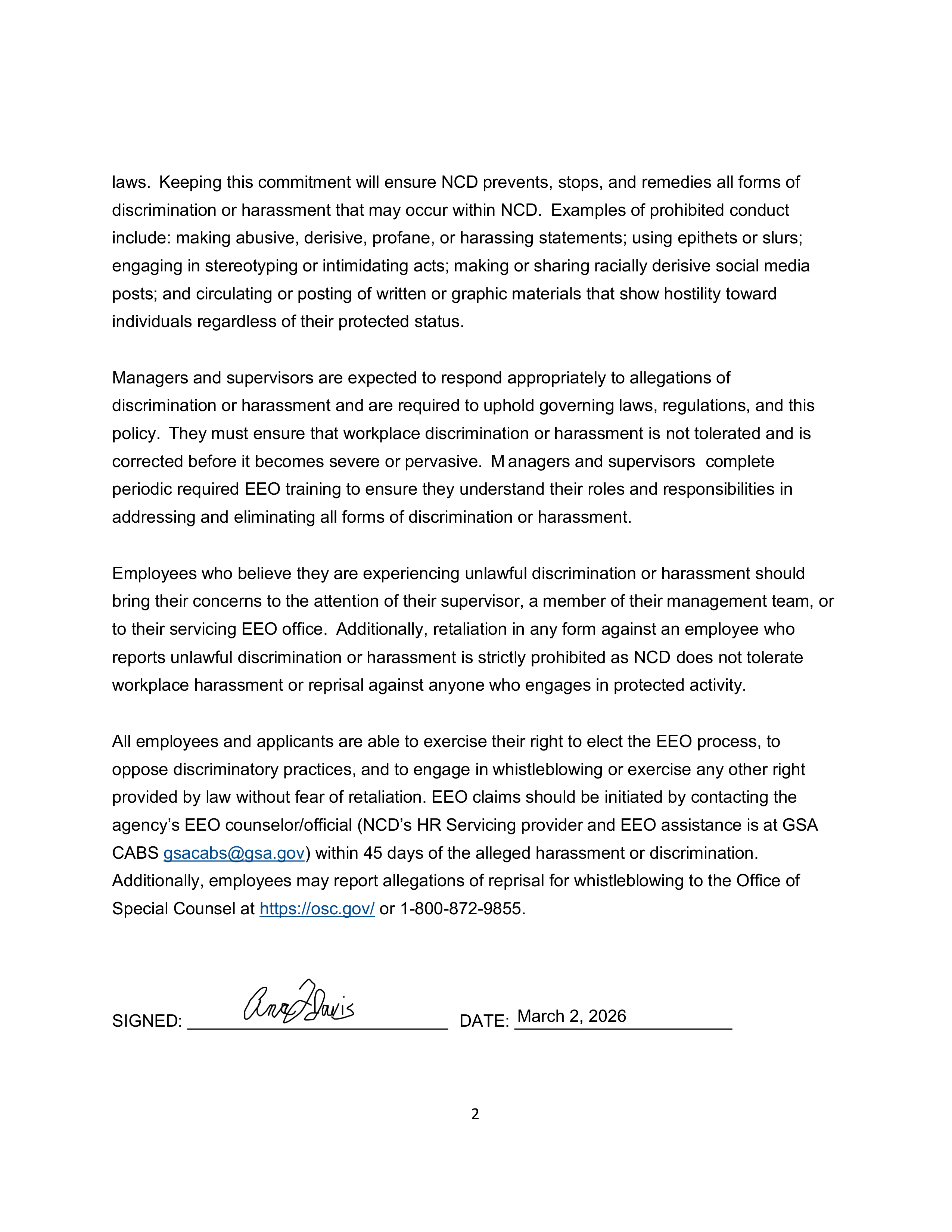 National Council on Disability EEO Policy Statement — page 2