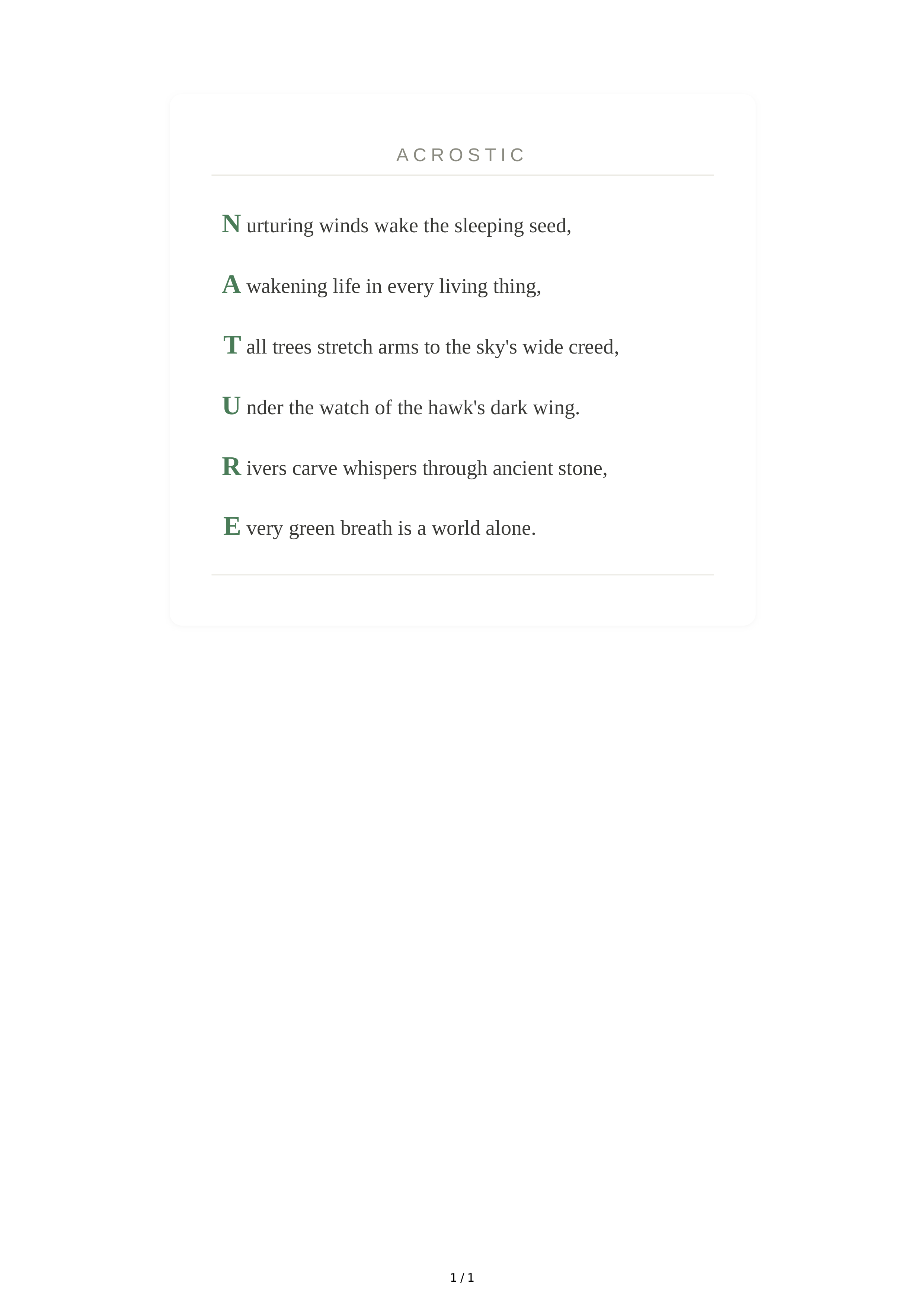 Nature Acrostic Poem — page 1