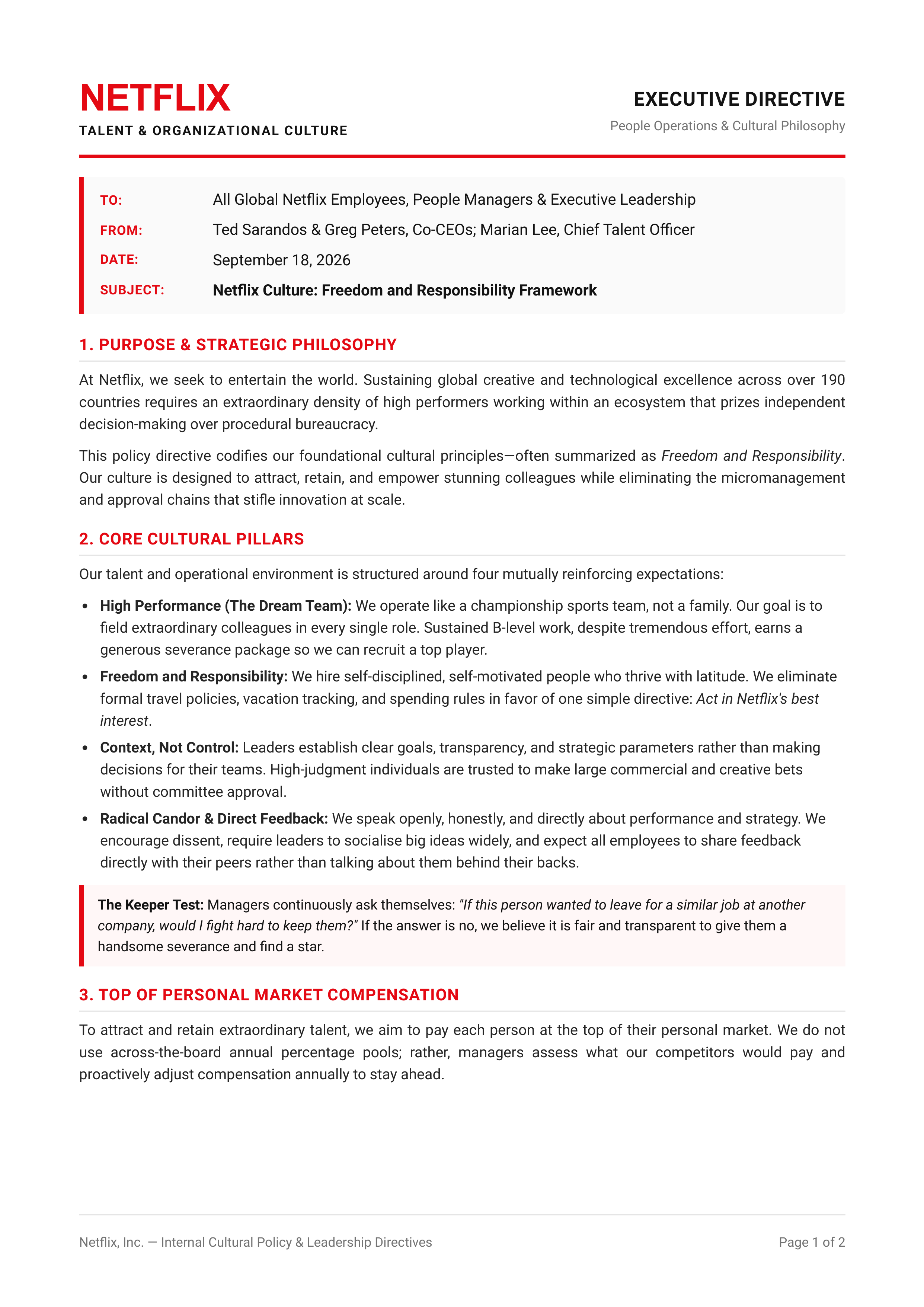 Netflix Culture Memo — page 1