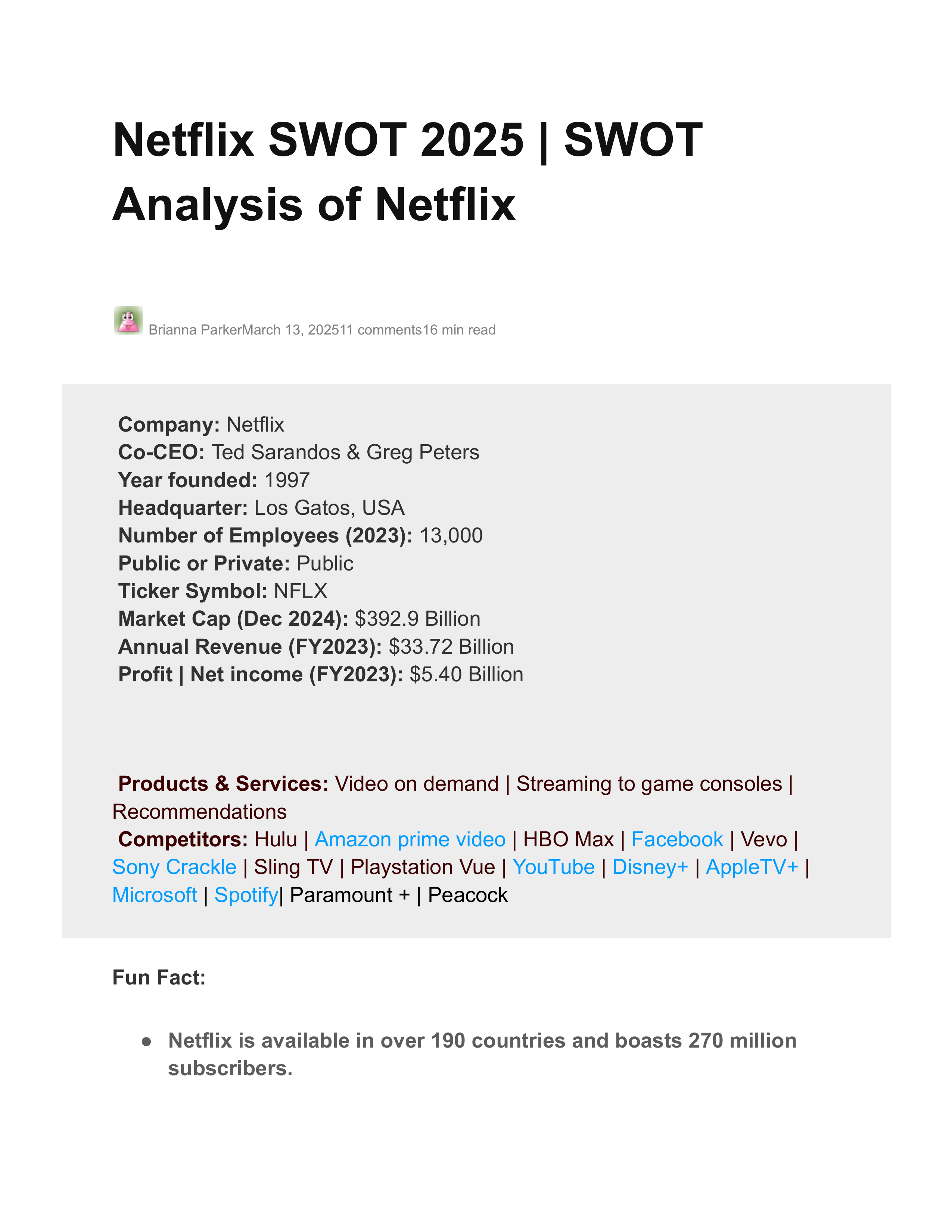 Netflix Swot Analysis  — page 1