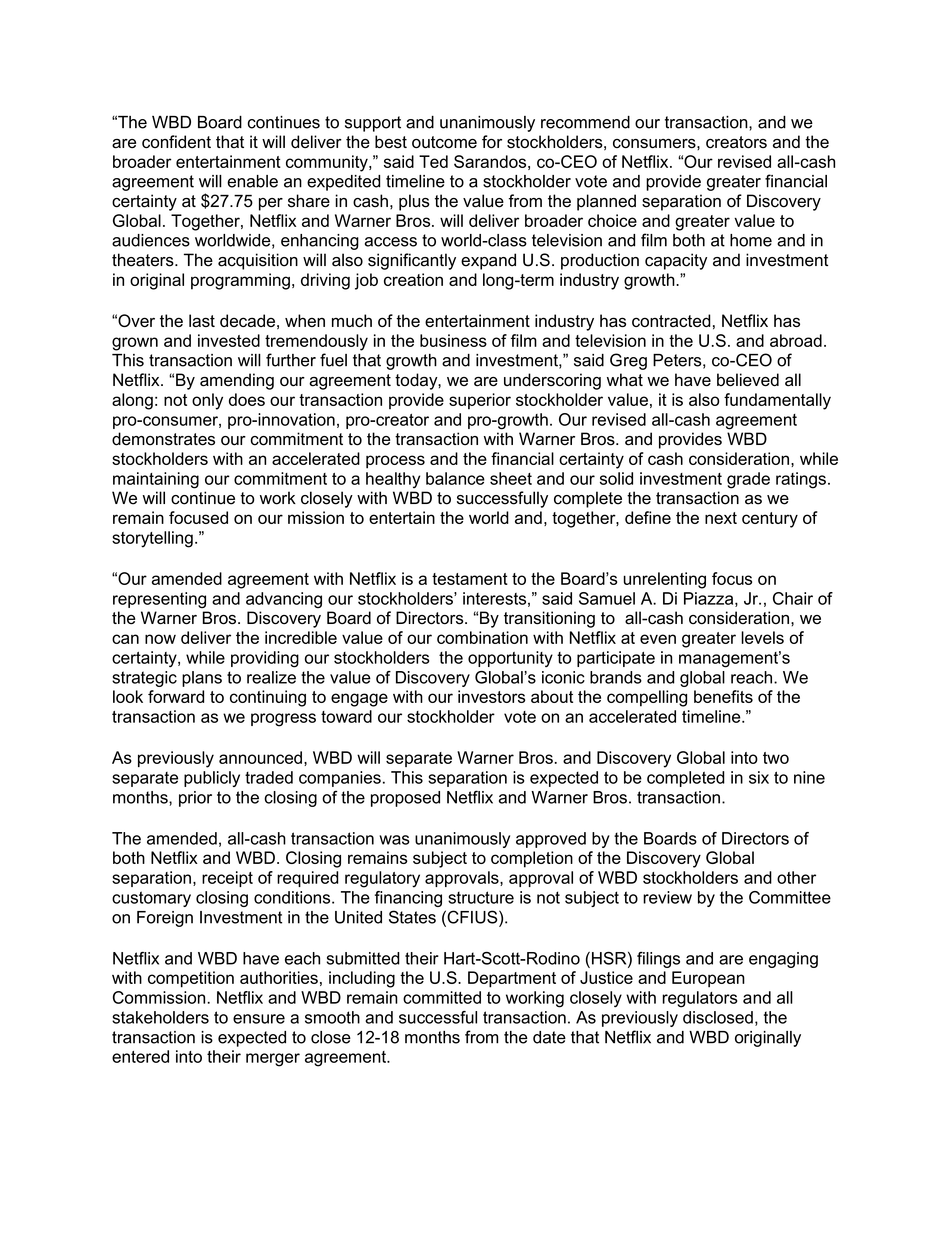 Netflix and Warner Bros. Amended Agreement — page 2