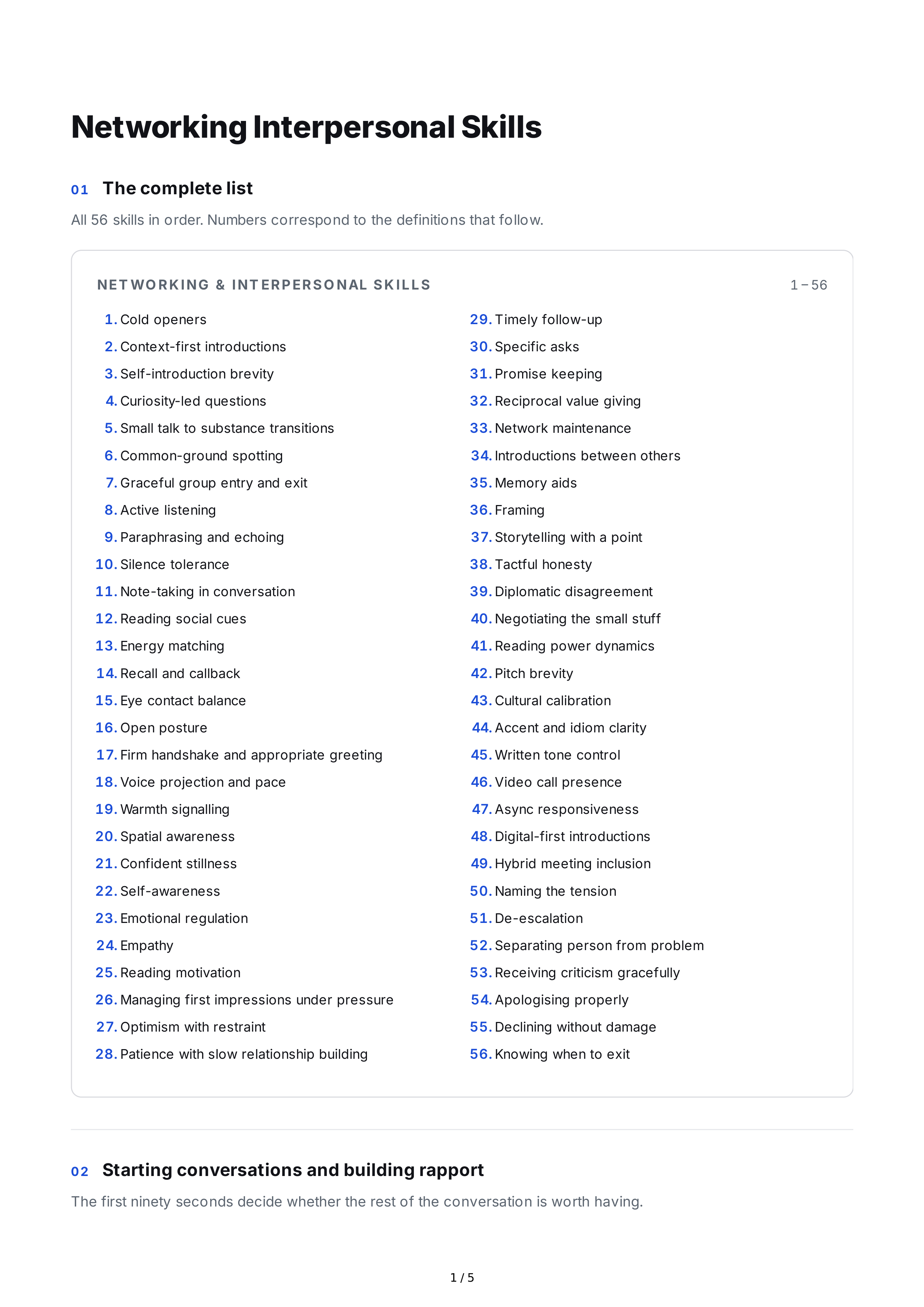Networking Interpersonal Skills — page 1
