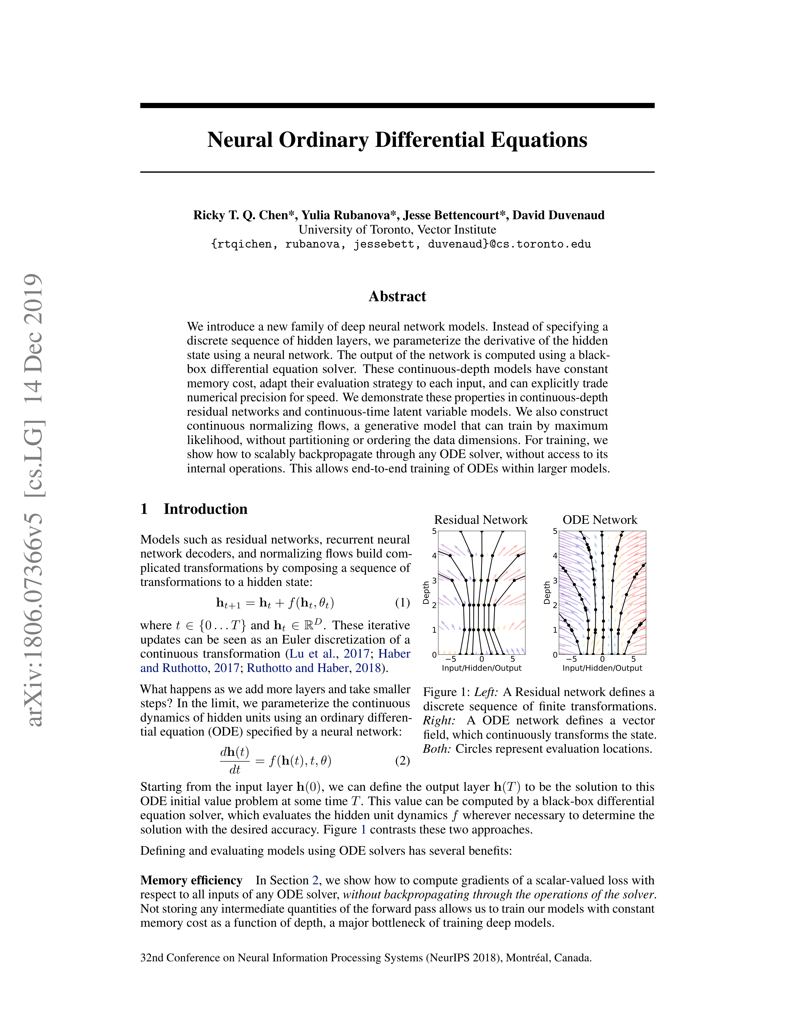 Neural Ordinary Differential Equations Research Paper by University of Toronto — page 1
