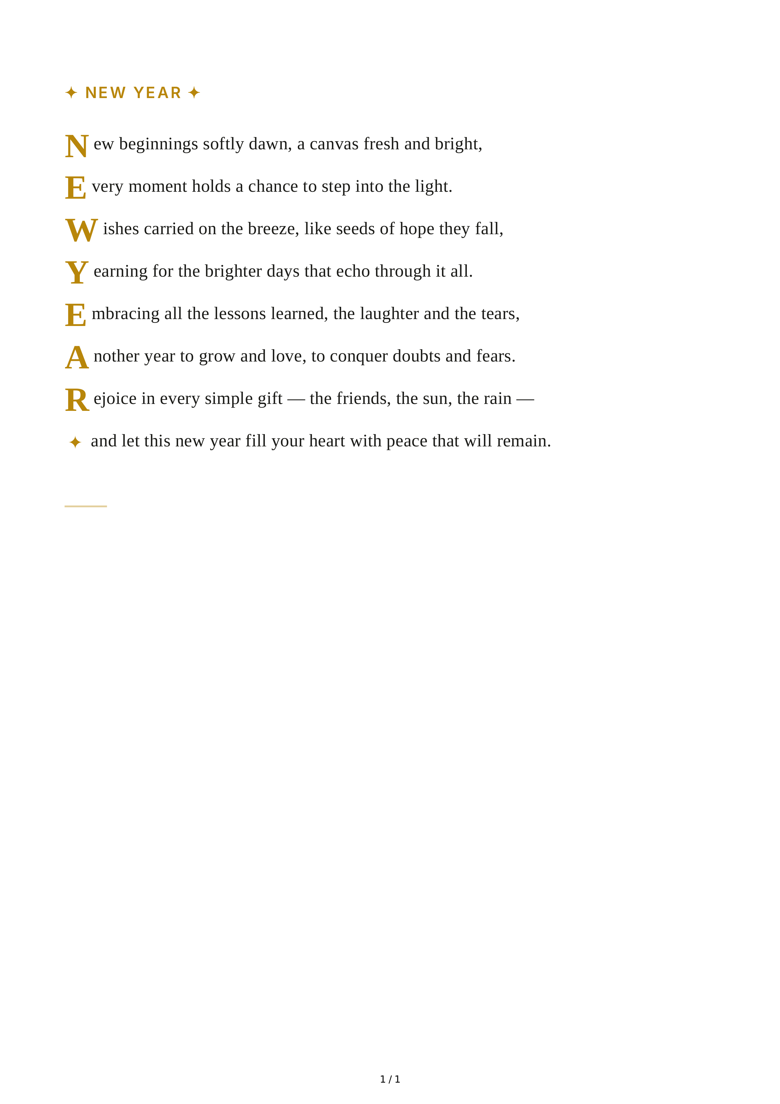 New Year Acrostic Poem — page 1