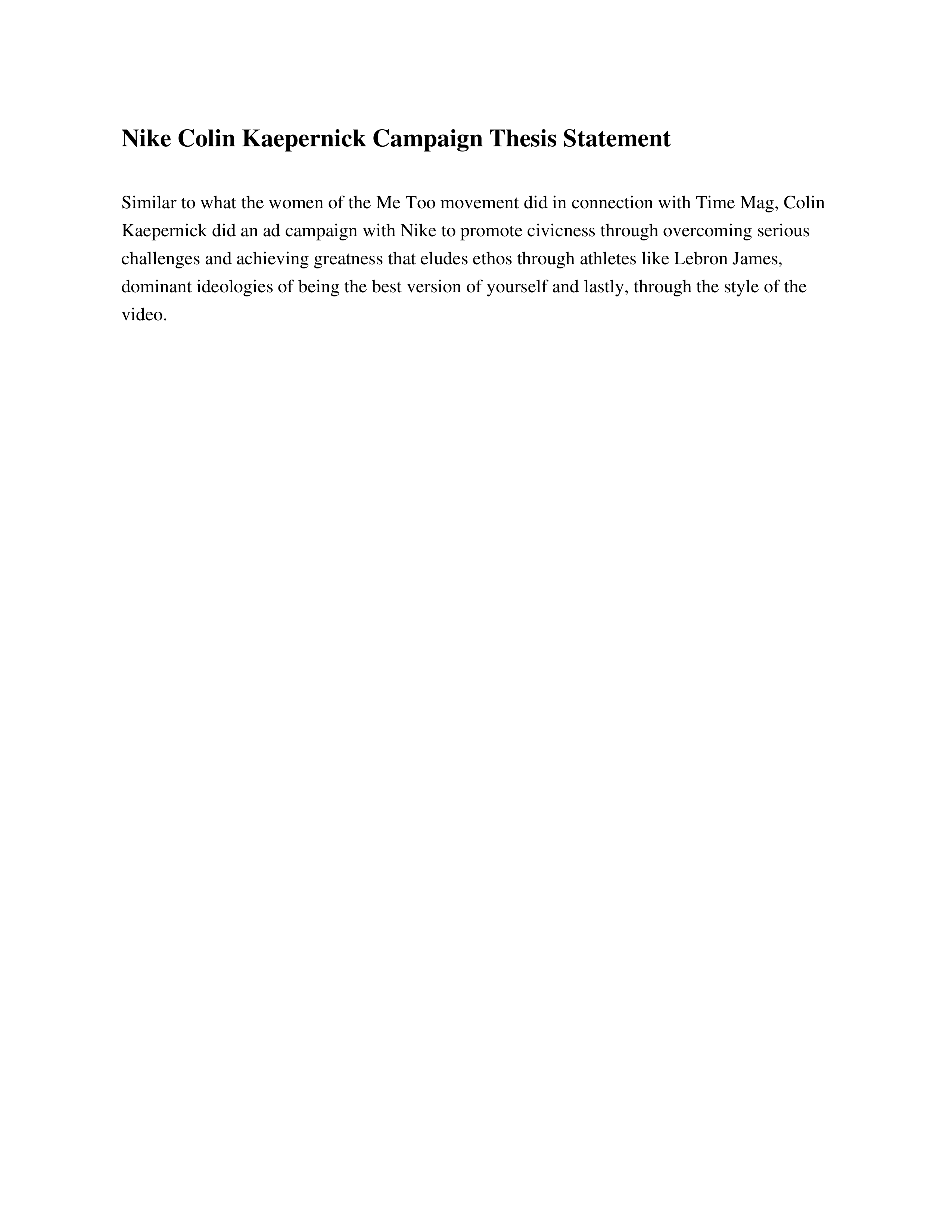 Nike Colin Kaepernick Campaign Thesis Statement — page 1