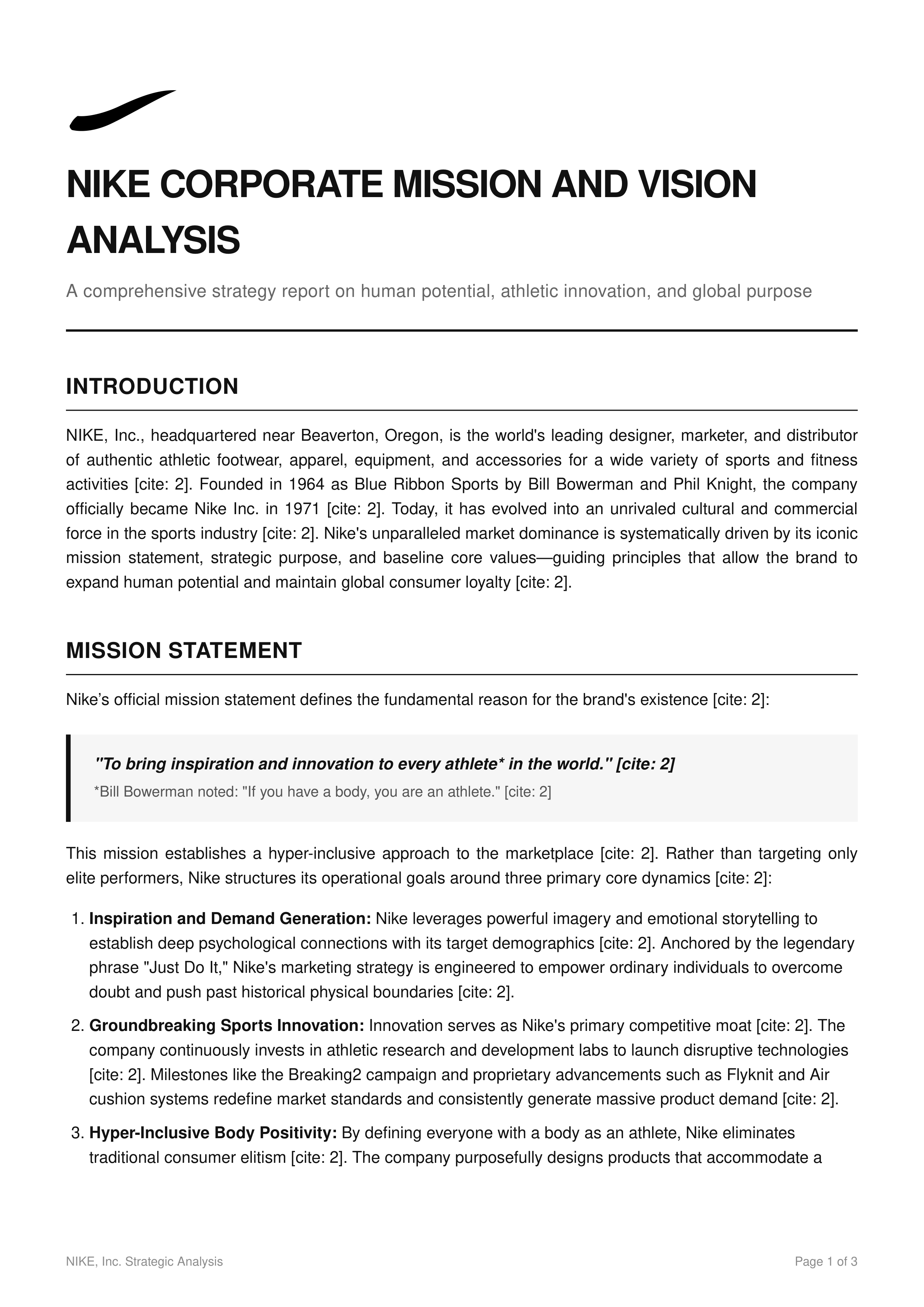 Nike Mission Statement — page 1
