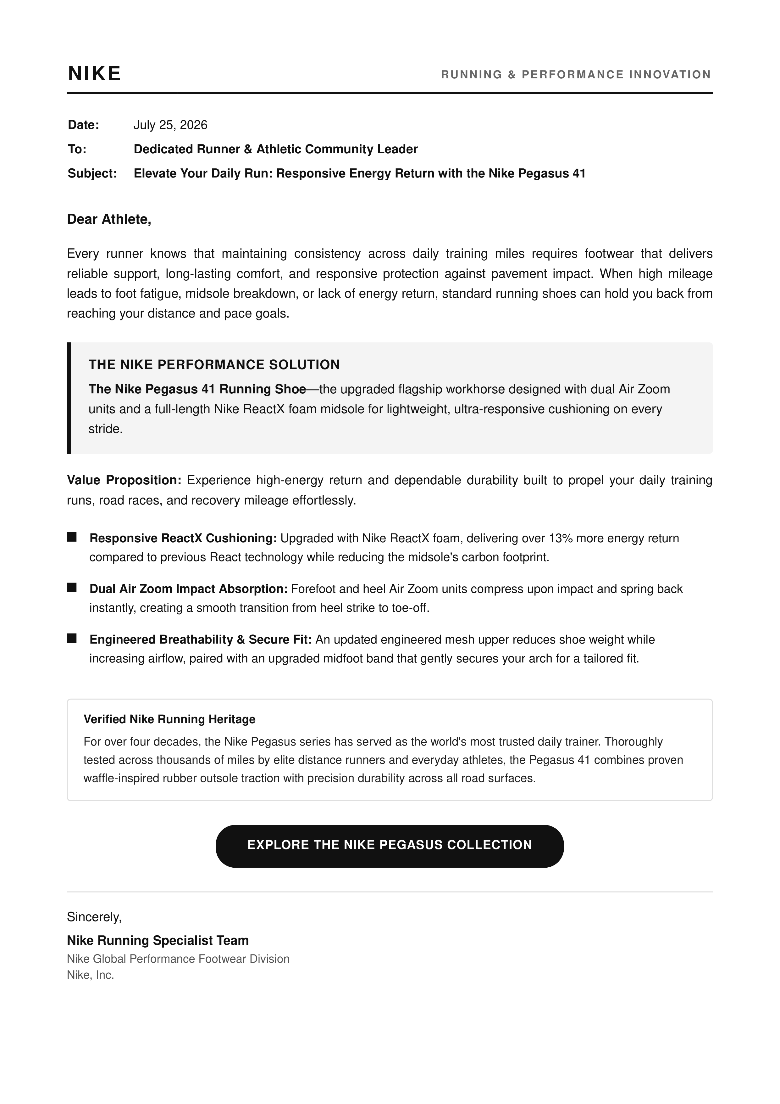 Nike Sales Letter — page 1