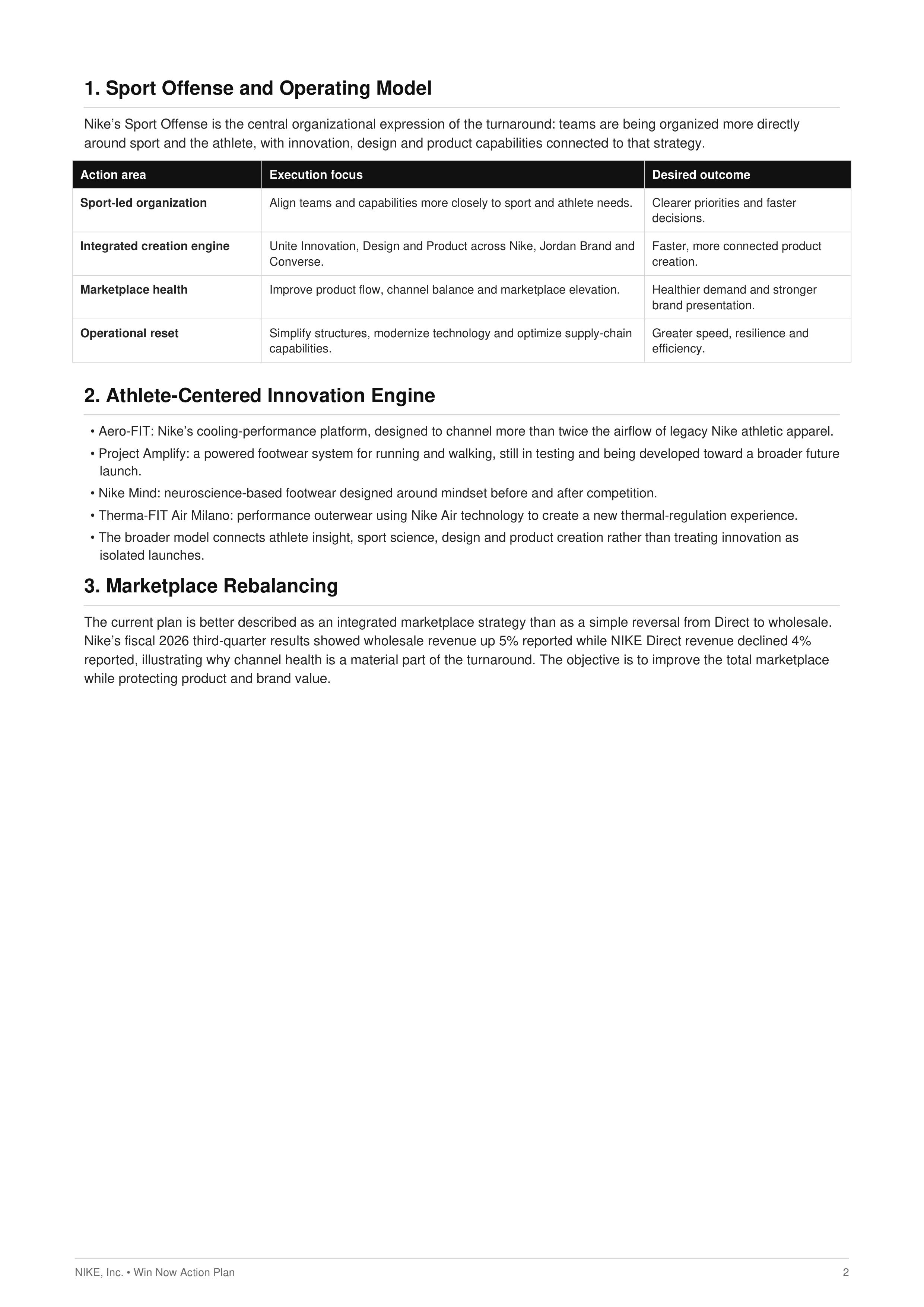Nike’s Win Now Turnaround Action Plan — page 2