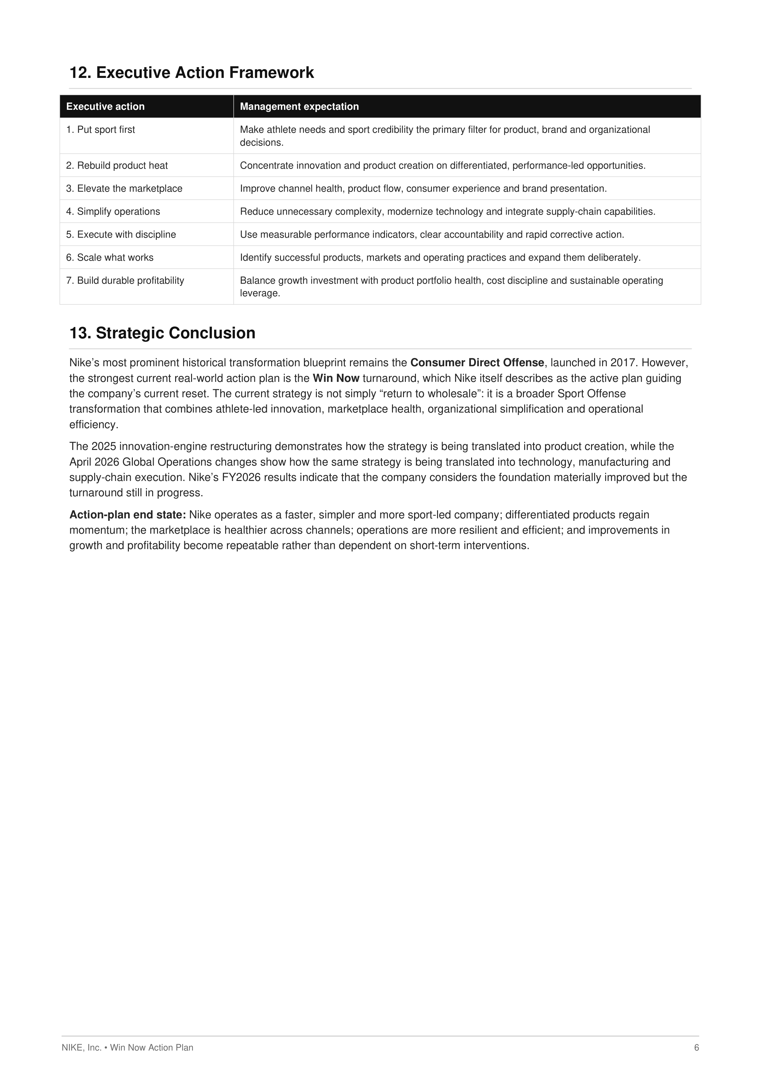 Nike’s Win Now Turnaround Action Plan — page 6