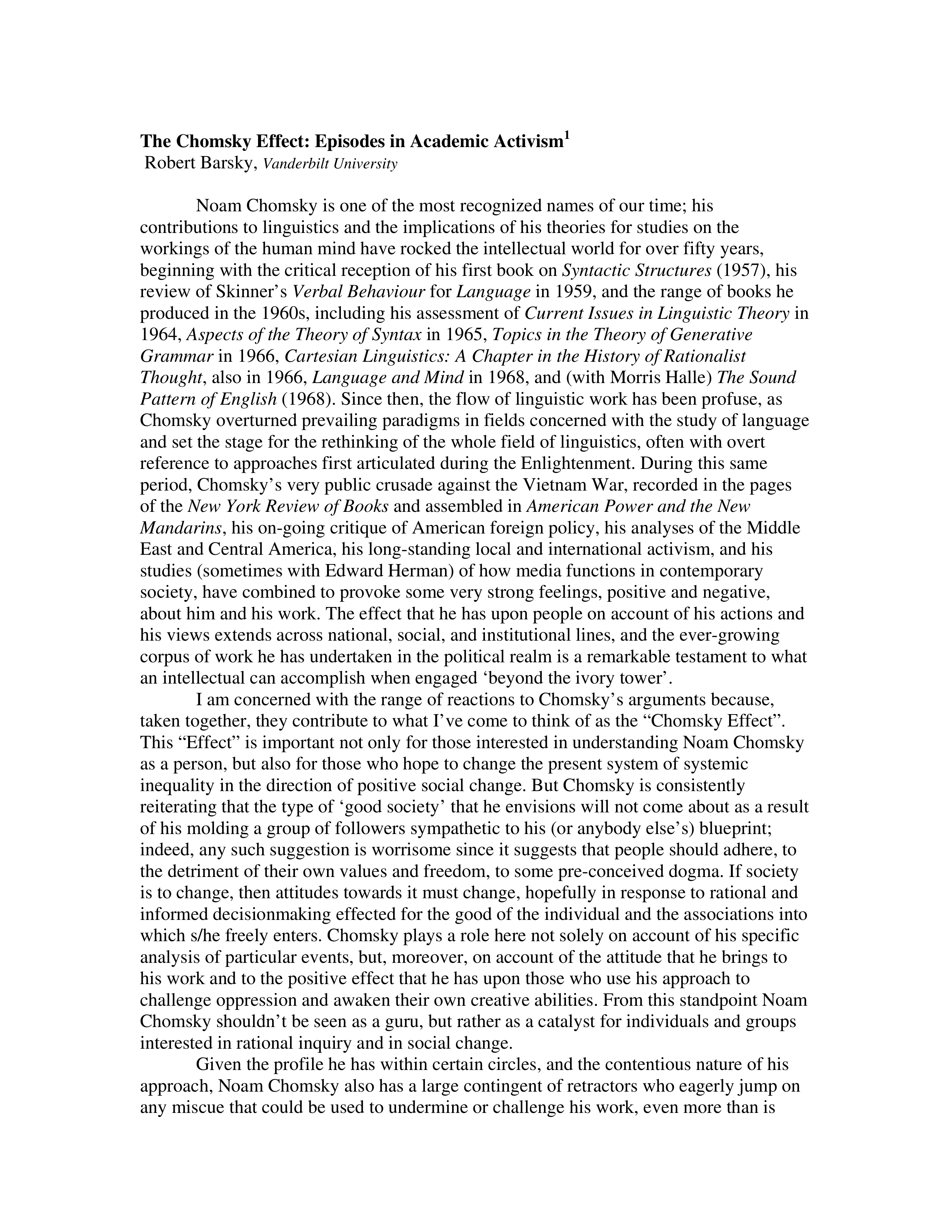Noam Chomsky The Chomsky Effect Biography — page 1