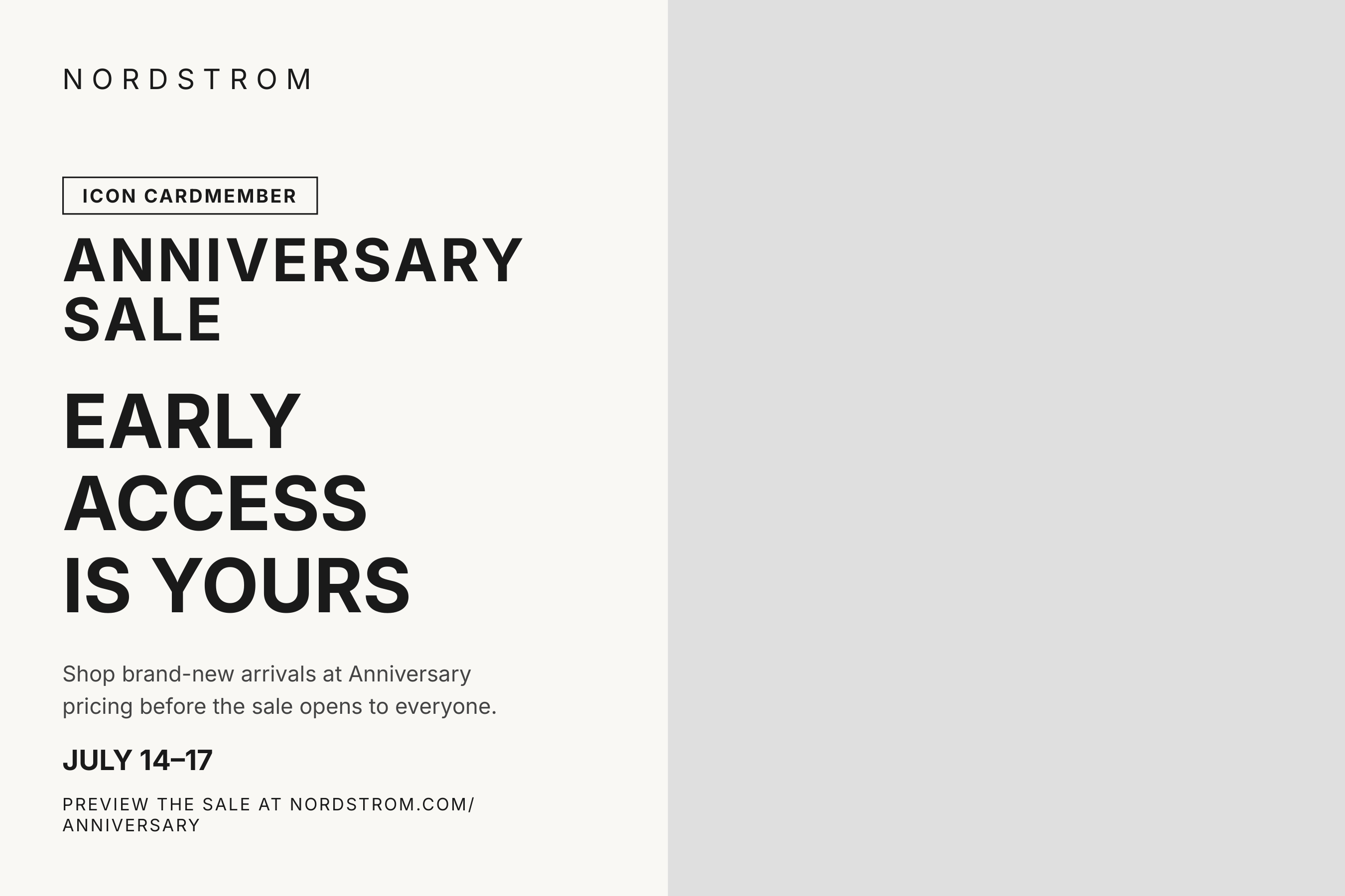 Nordstrom Anniversary Sale Early Access Invitation Postcard — page 1