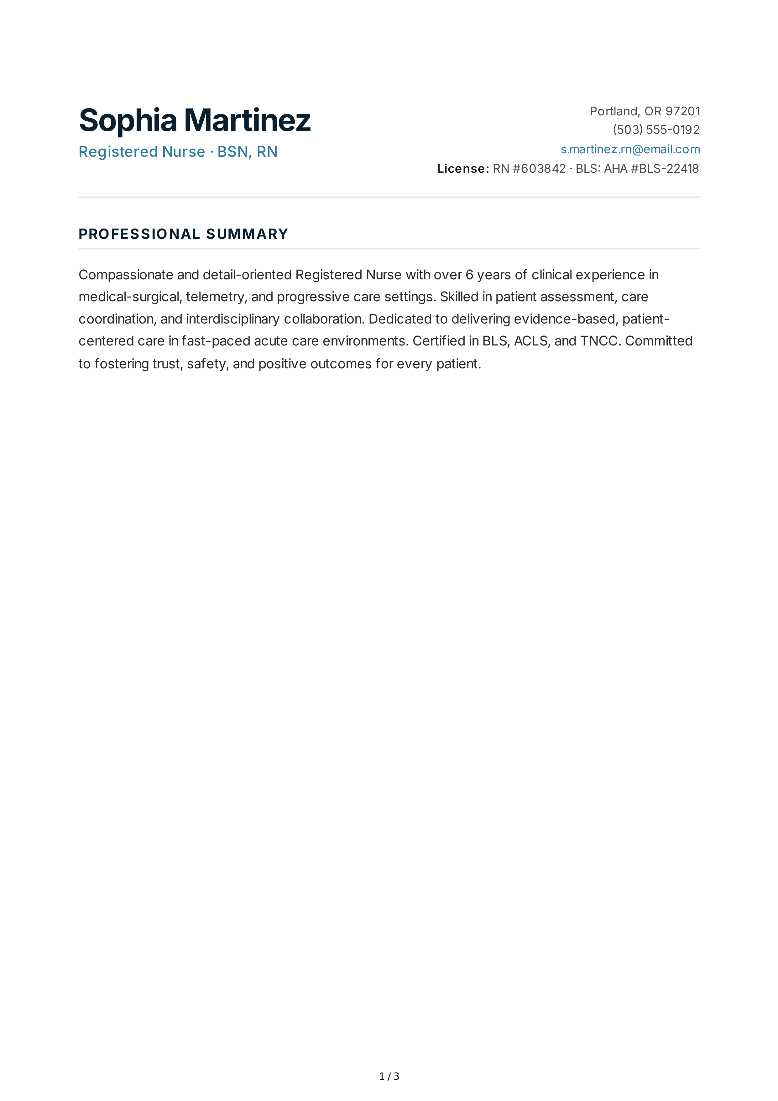 Nurse CV — page 1
