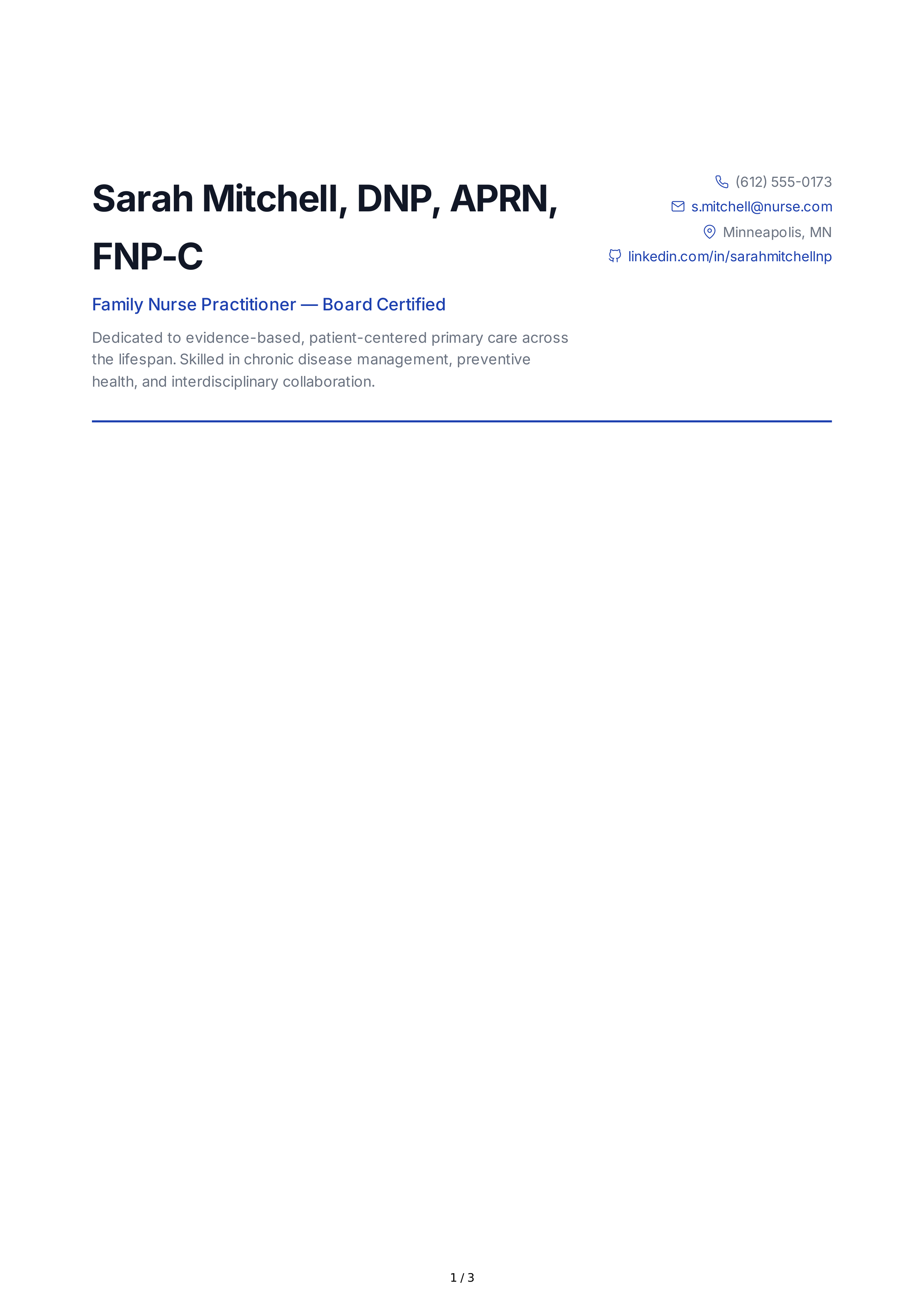 Nurse Practitioner CV — page 1