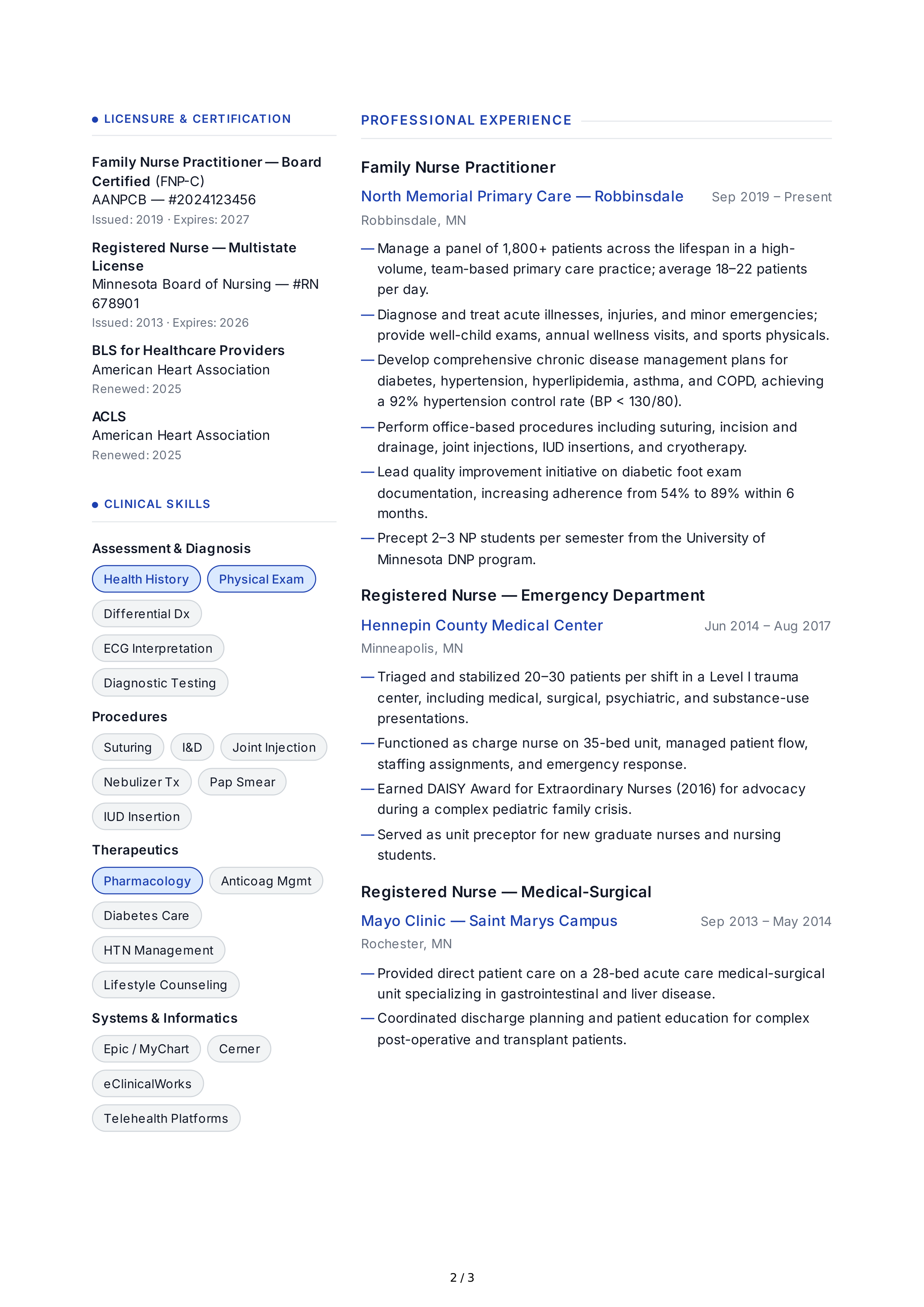 Nurse Practitioner CV — page 2