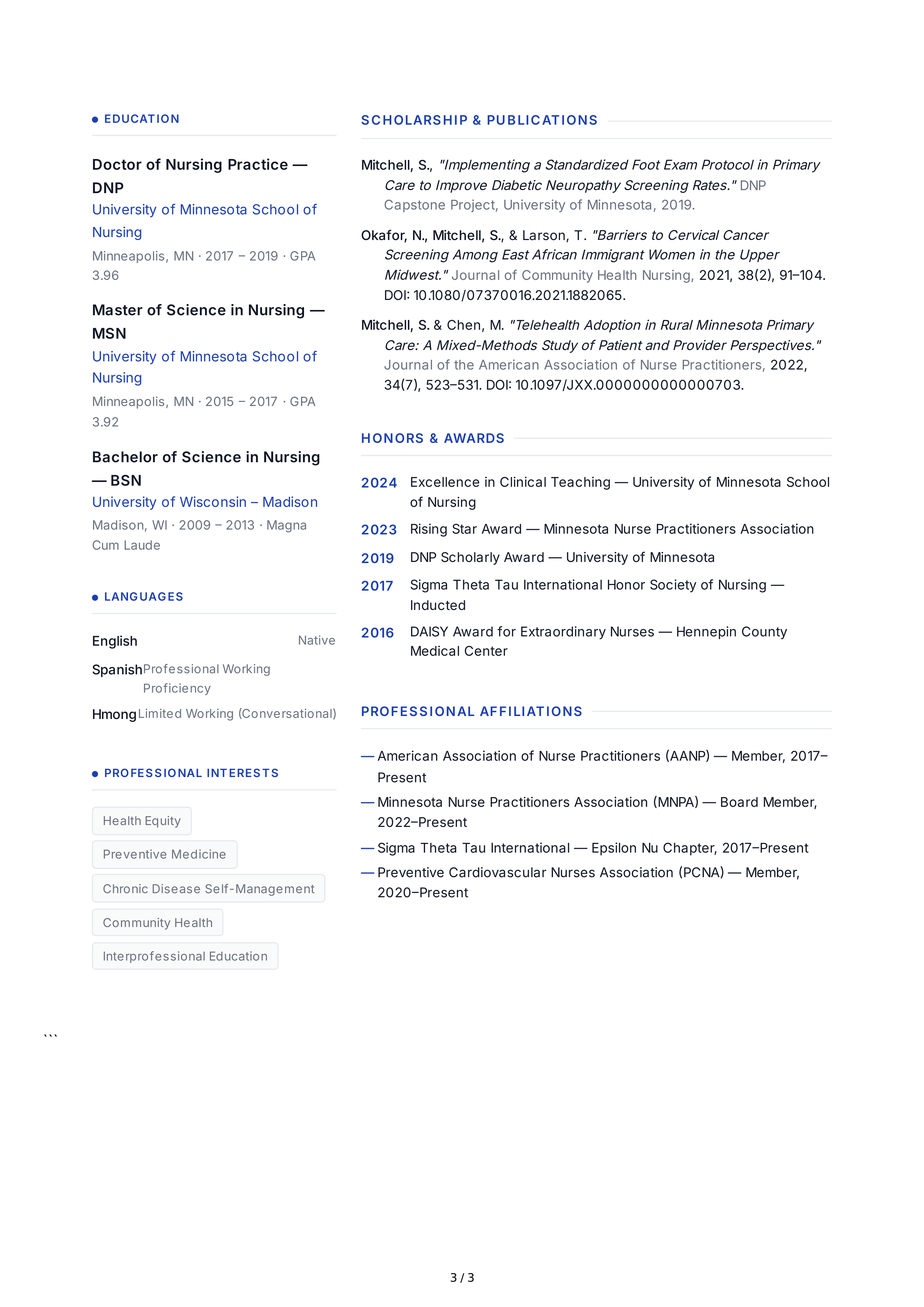 Nurse Practitioner CV — page 3