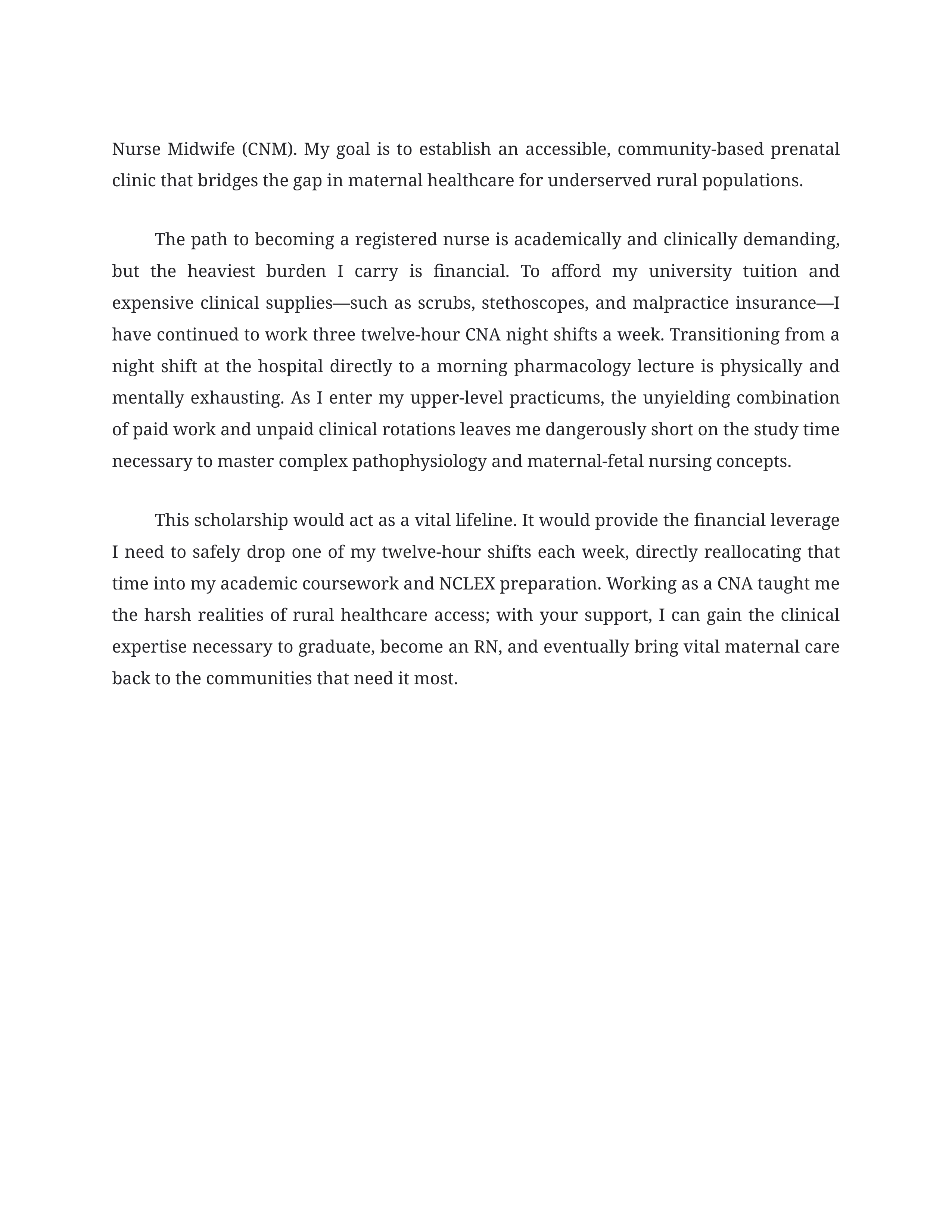Nursing Career Goals Scholarship Essay — page 2