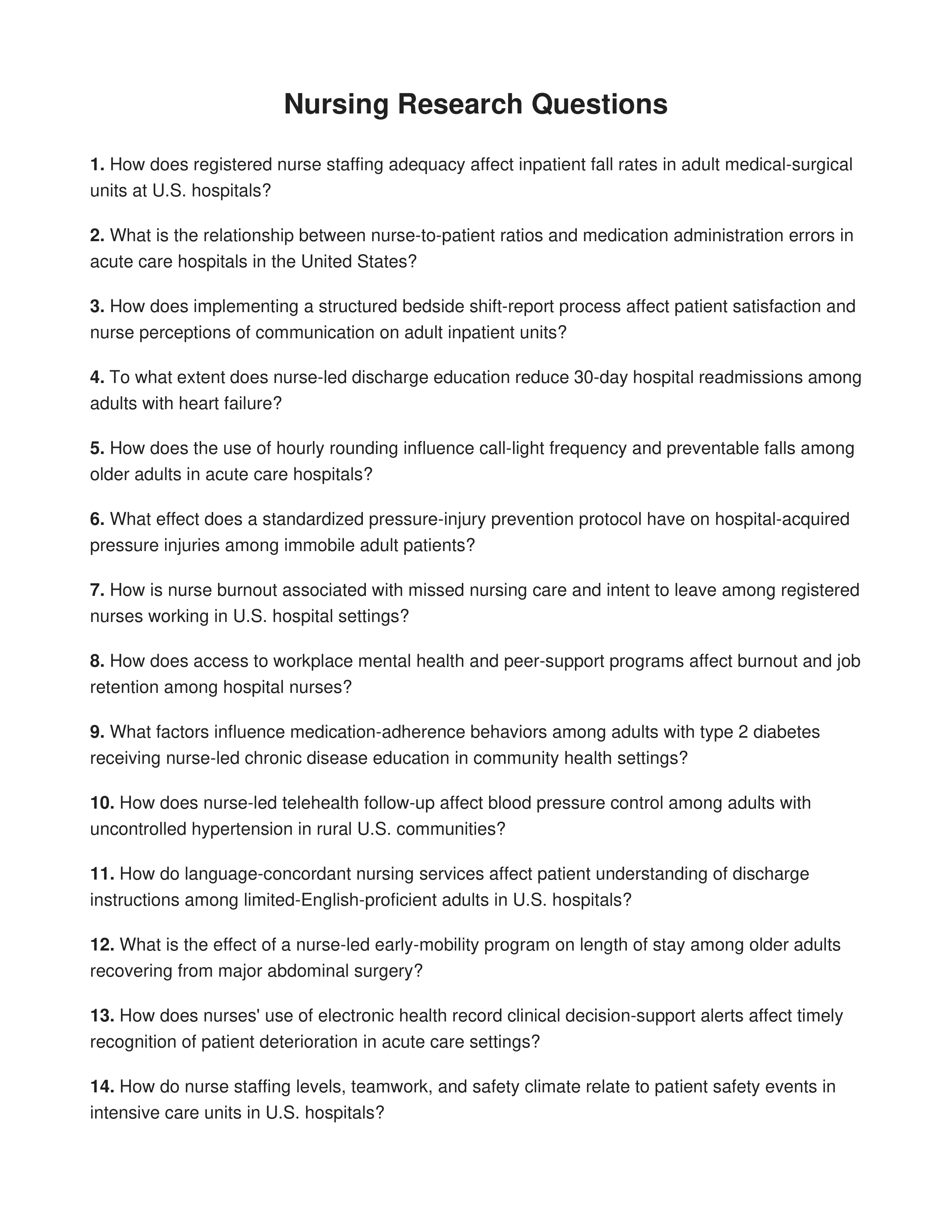 Nursing Research Questions — page 1