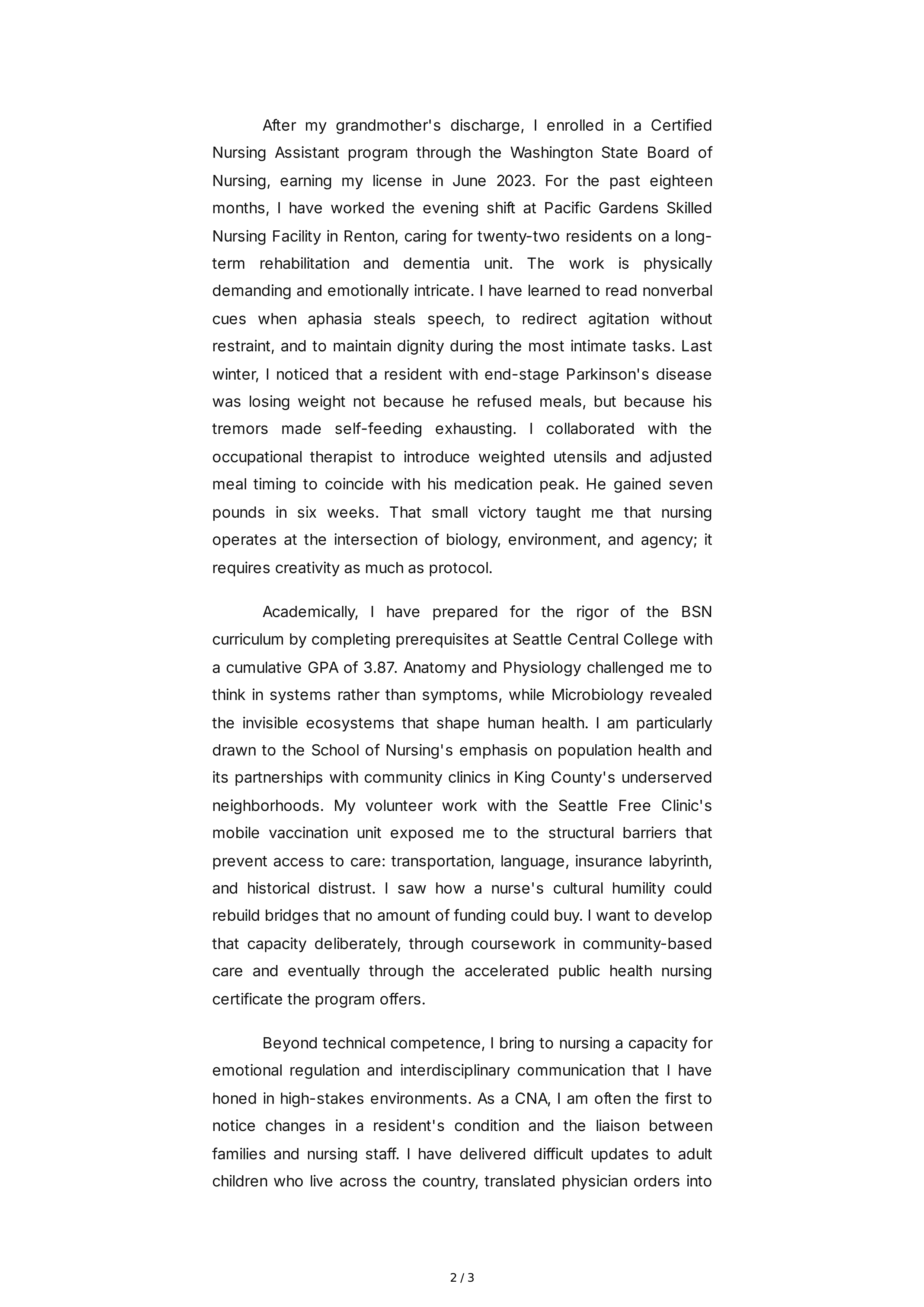 Nursing School Personal Statement — page 2
