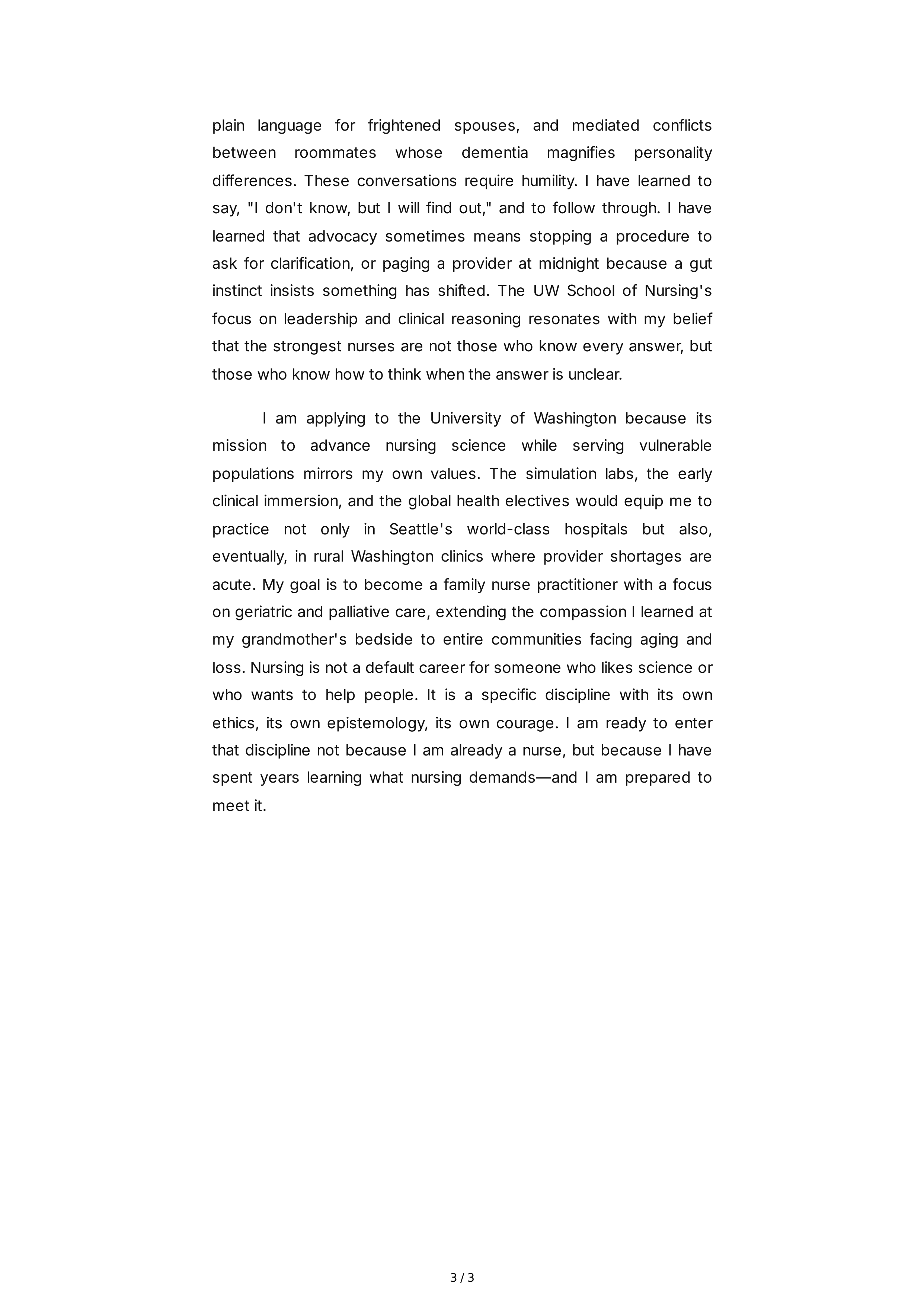 Nursing School Personal Statement — page 3