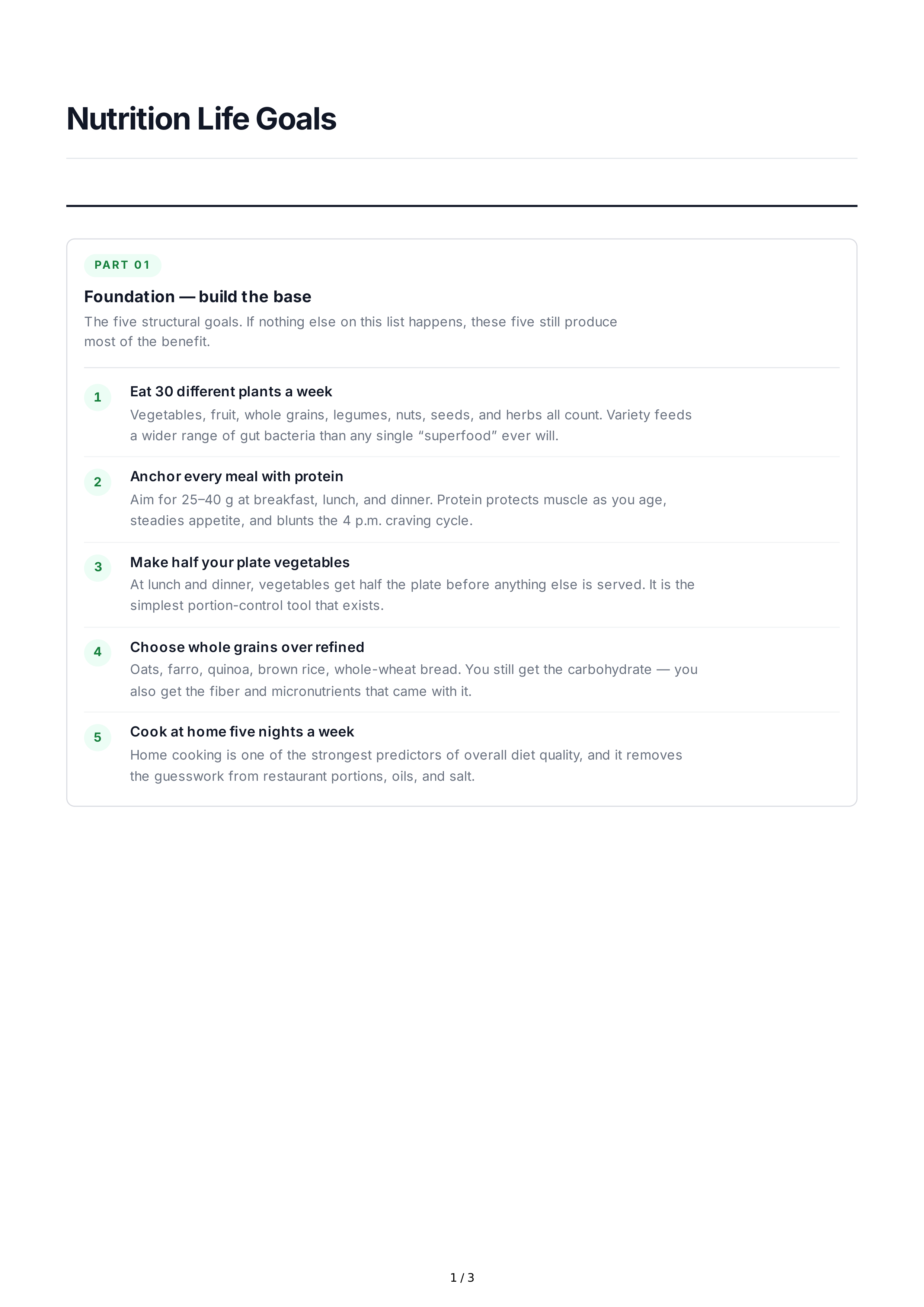 Nutrition Life Goals — page 1