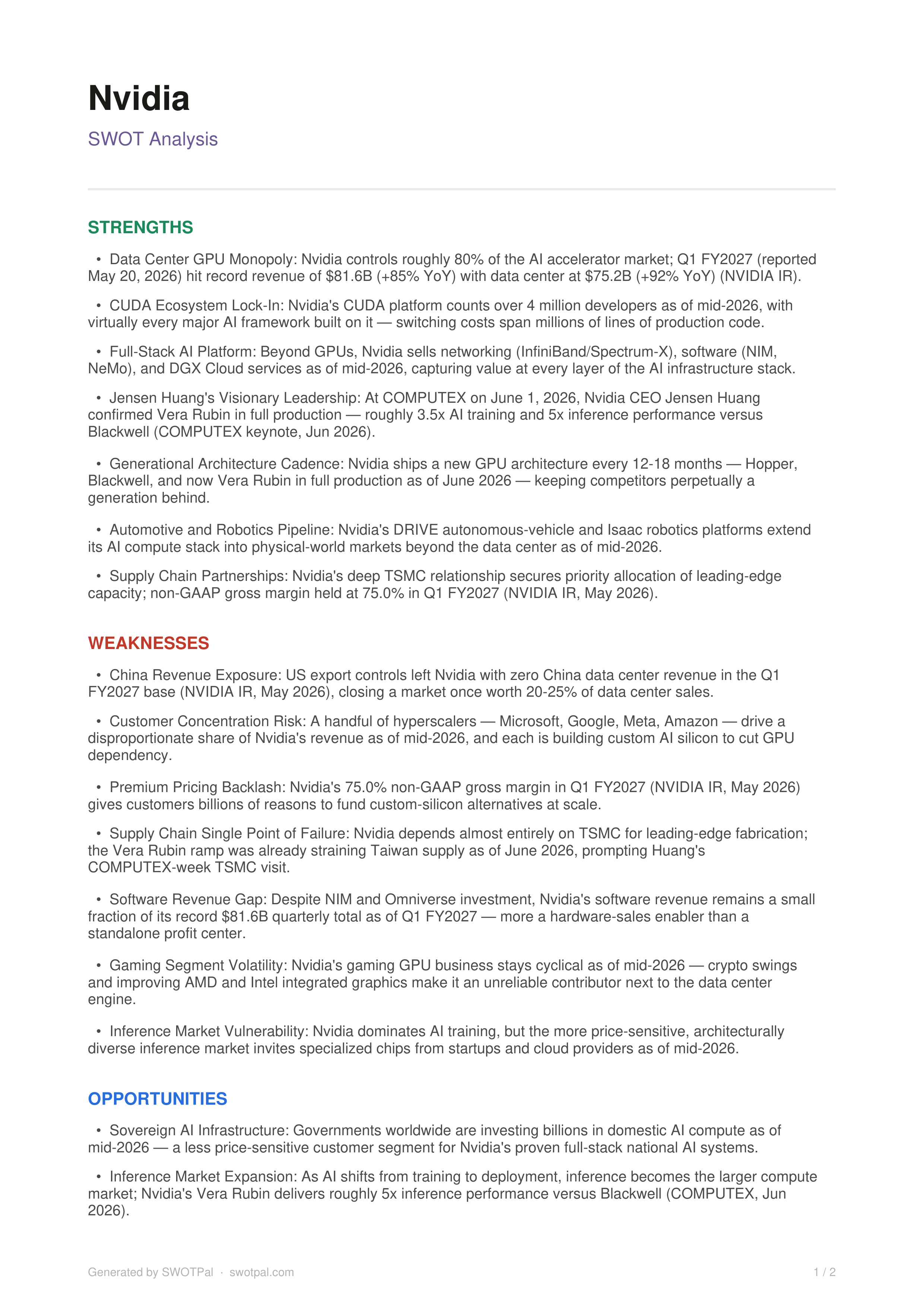 Nvidia Swot Analysis  — page 1