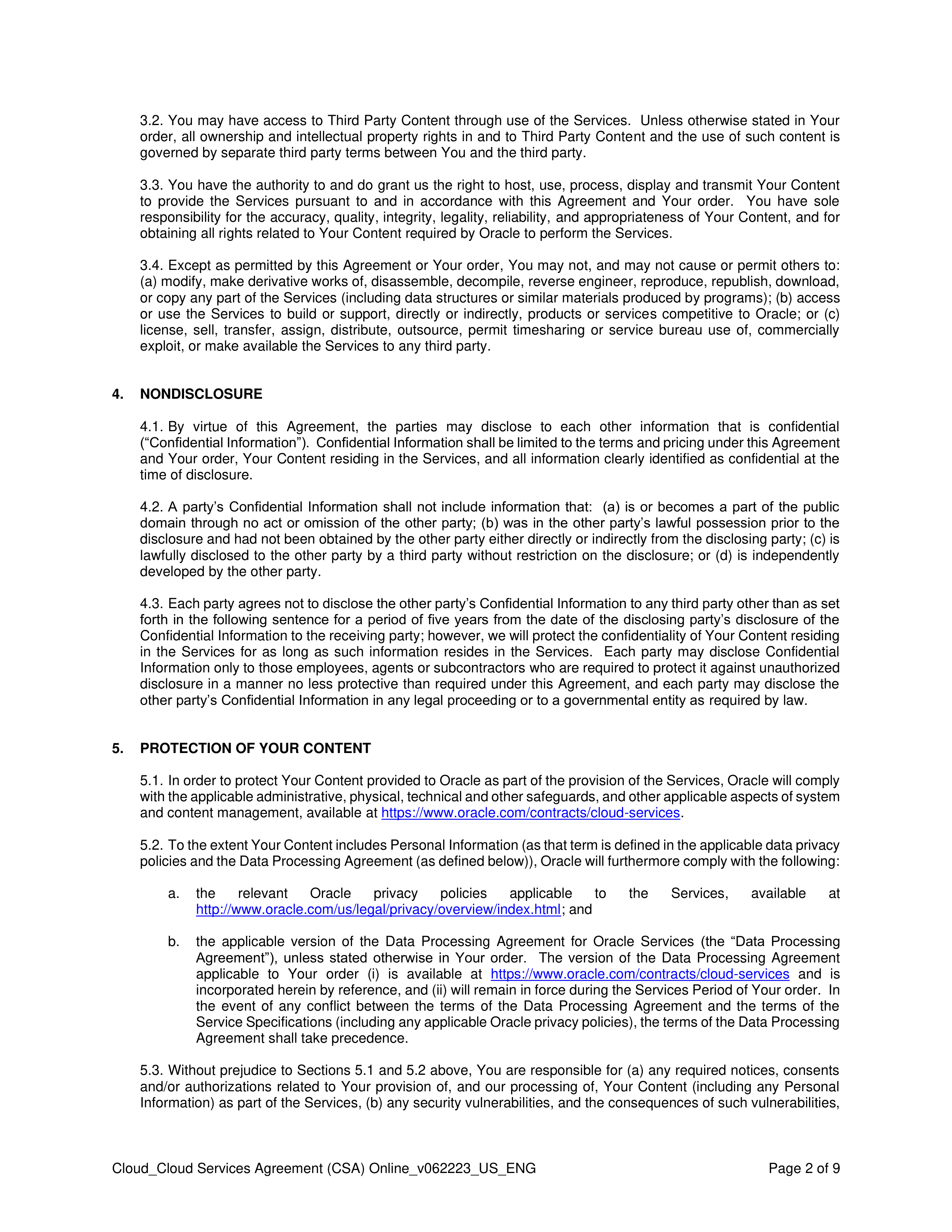 ORACLE CLOUD SERVICES AGREEMENT — page 2
