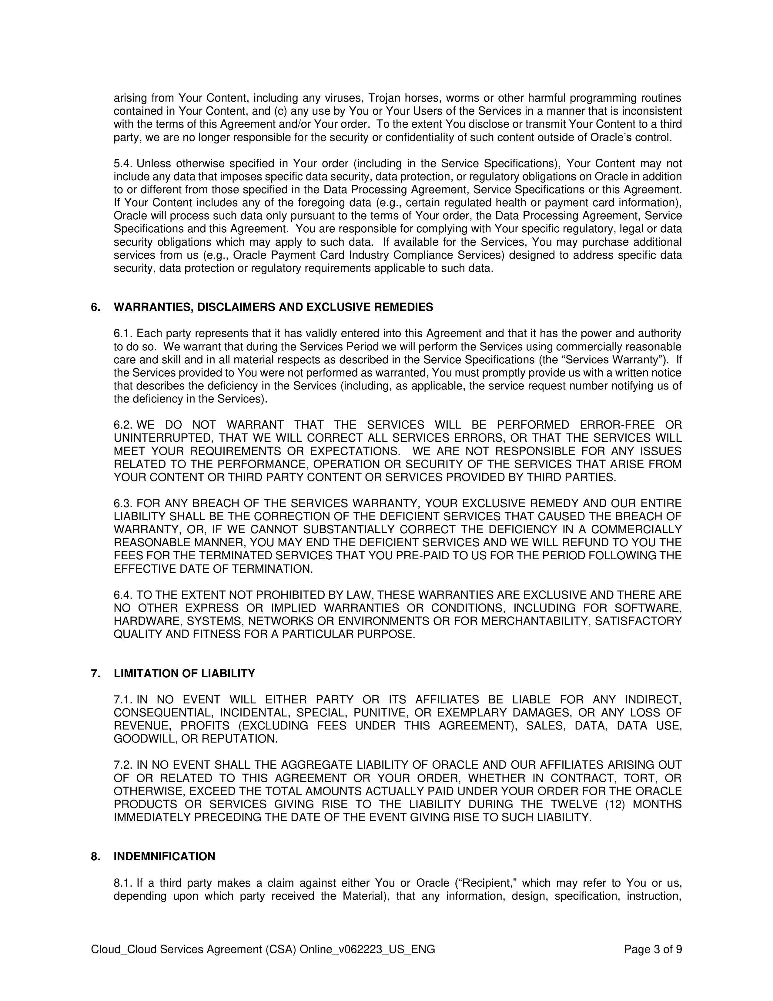 ORACLE CLOUD SERVICES AGREEMENT — page 3