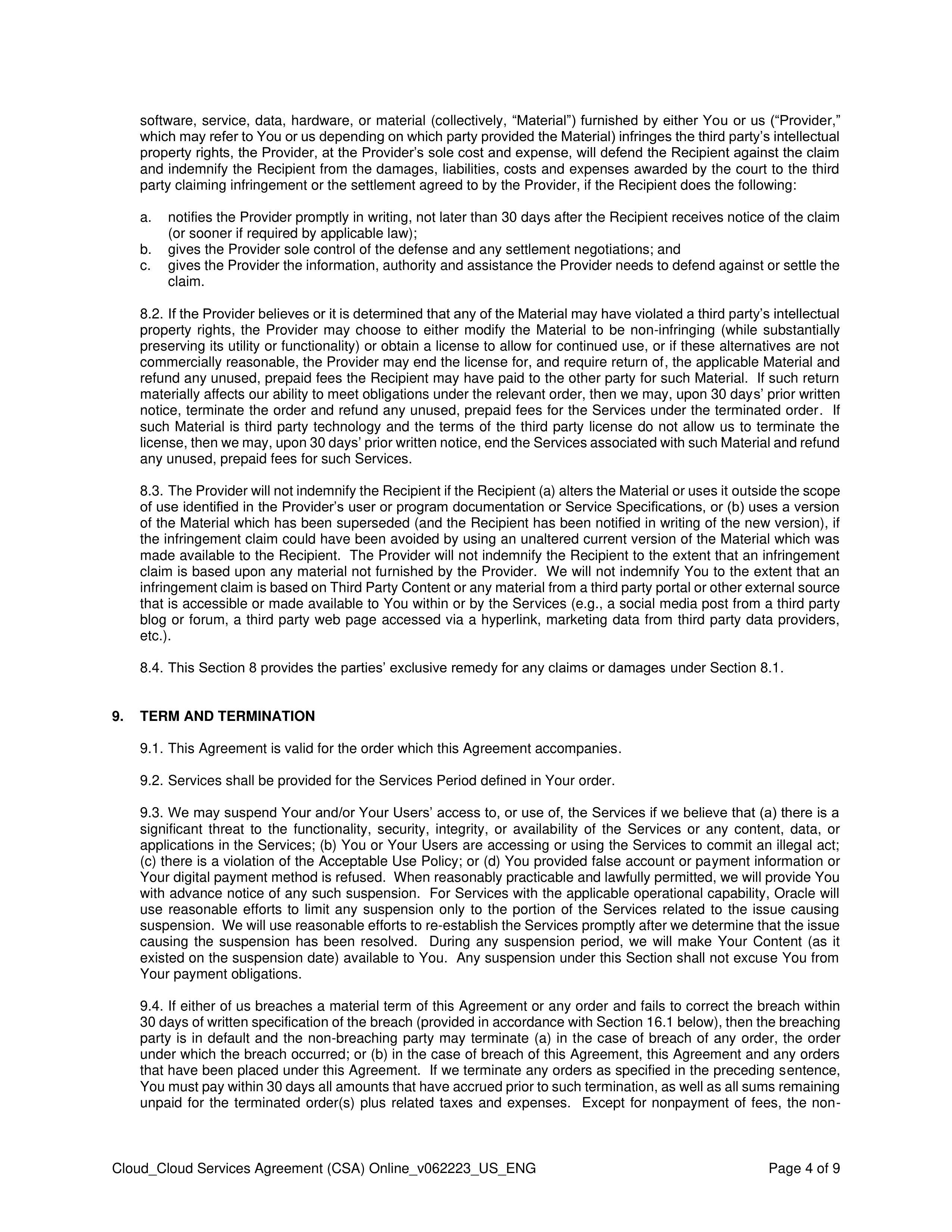 ORACLE CLOUD SERVICES AGREEMENT — page 4
