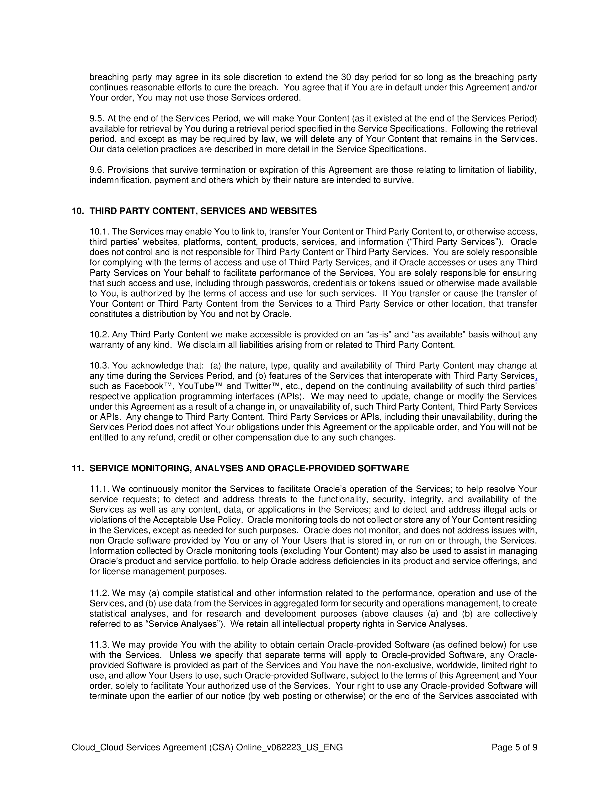 ORACLE CLOUD SERVICES AGREEMENT — page 5